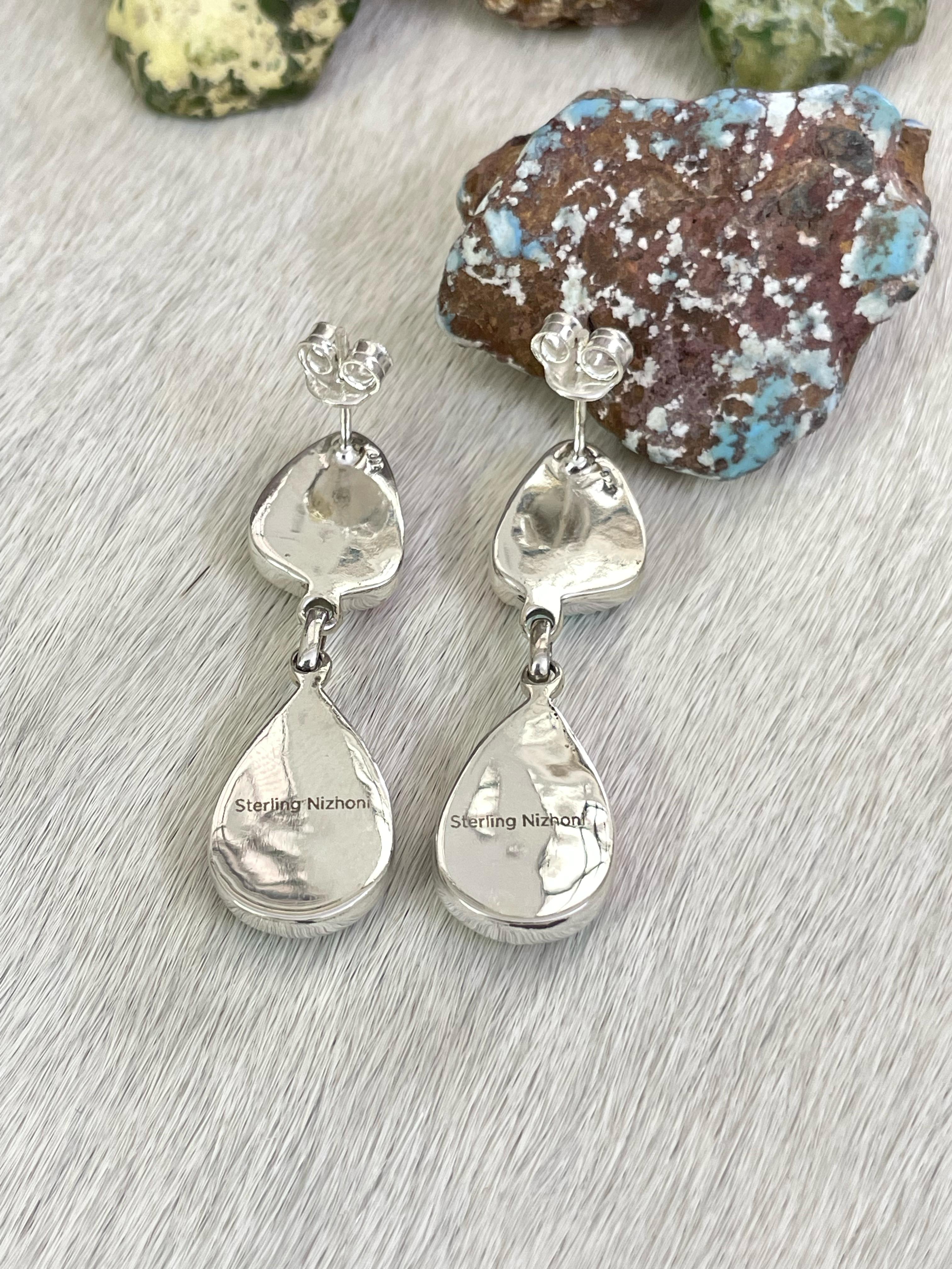 Handmade Sterling Silver Cotton Candy Turquoise Post Earrings with Signed Nizhoni