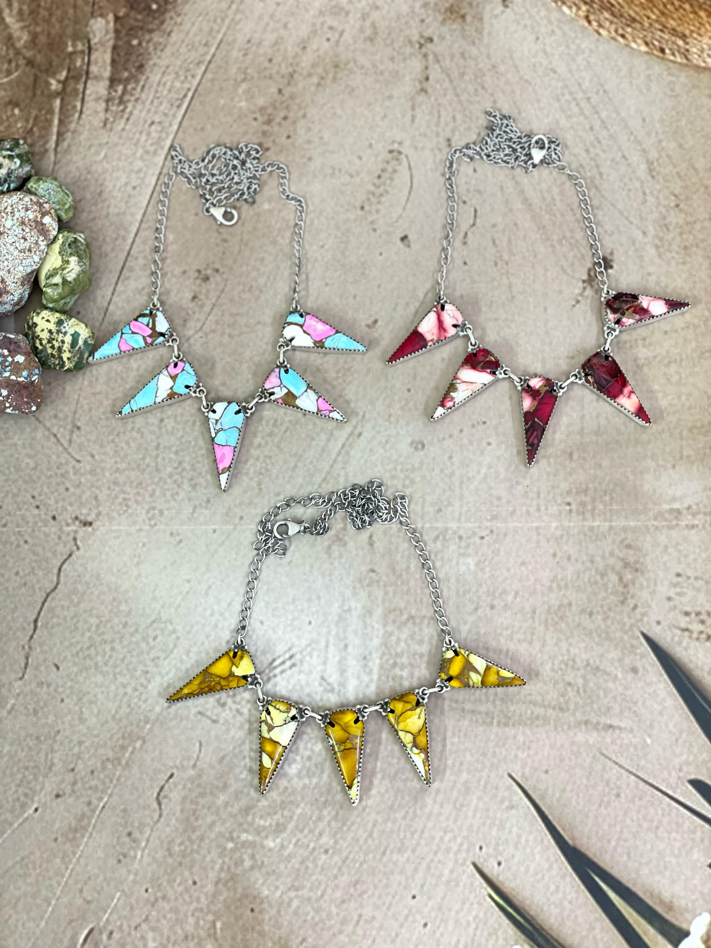 Handmade Sterling Silver Dahlia Rose, Honey Dahlia, Cotton Candy Turquoise Necklace with Signed Nizhoni