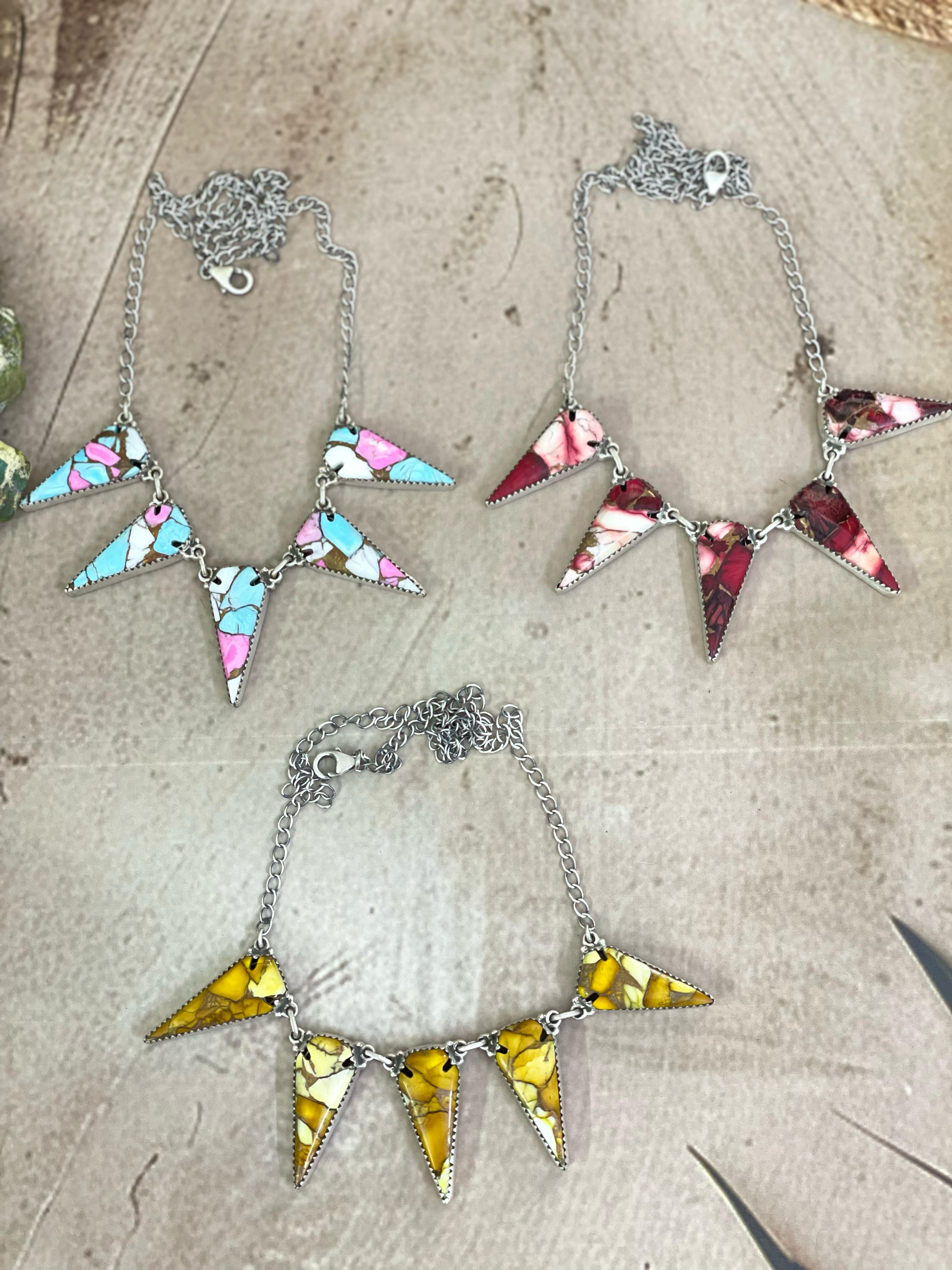 Handmade Sterling Silver Dahlia Rose, Honey Dahlia, Cotton Candy Turquoise Necklace with Signed Nizhoni