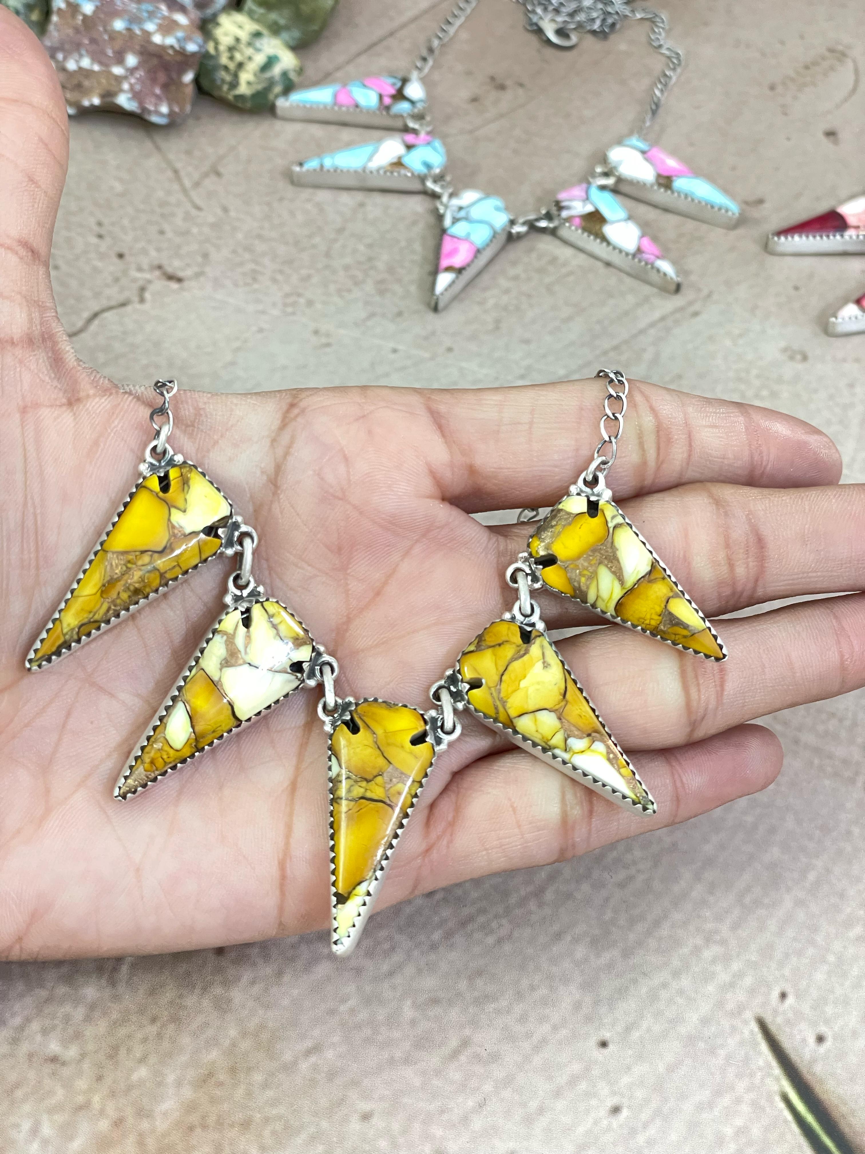 Handmade Sterling Silver Dahlia Rose, Honey Dahlia, Cotton Candy Turquoise Necklace with Signed Nizhoni