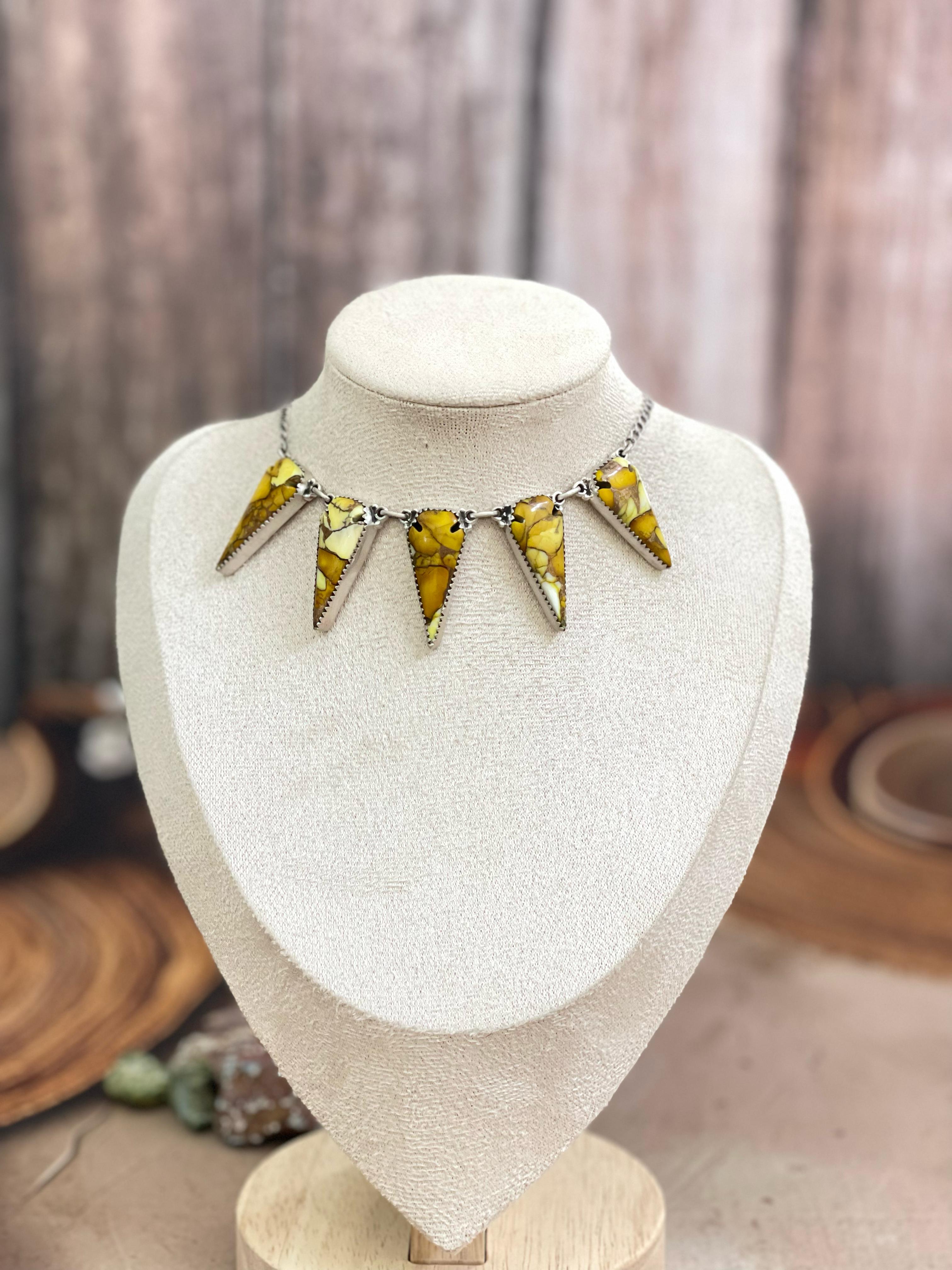 Handmade Sterling Silver Dahlia Rose, Honey Dahlia, Cotton Candy Turquoise Necklace with Signed Nizhoni