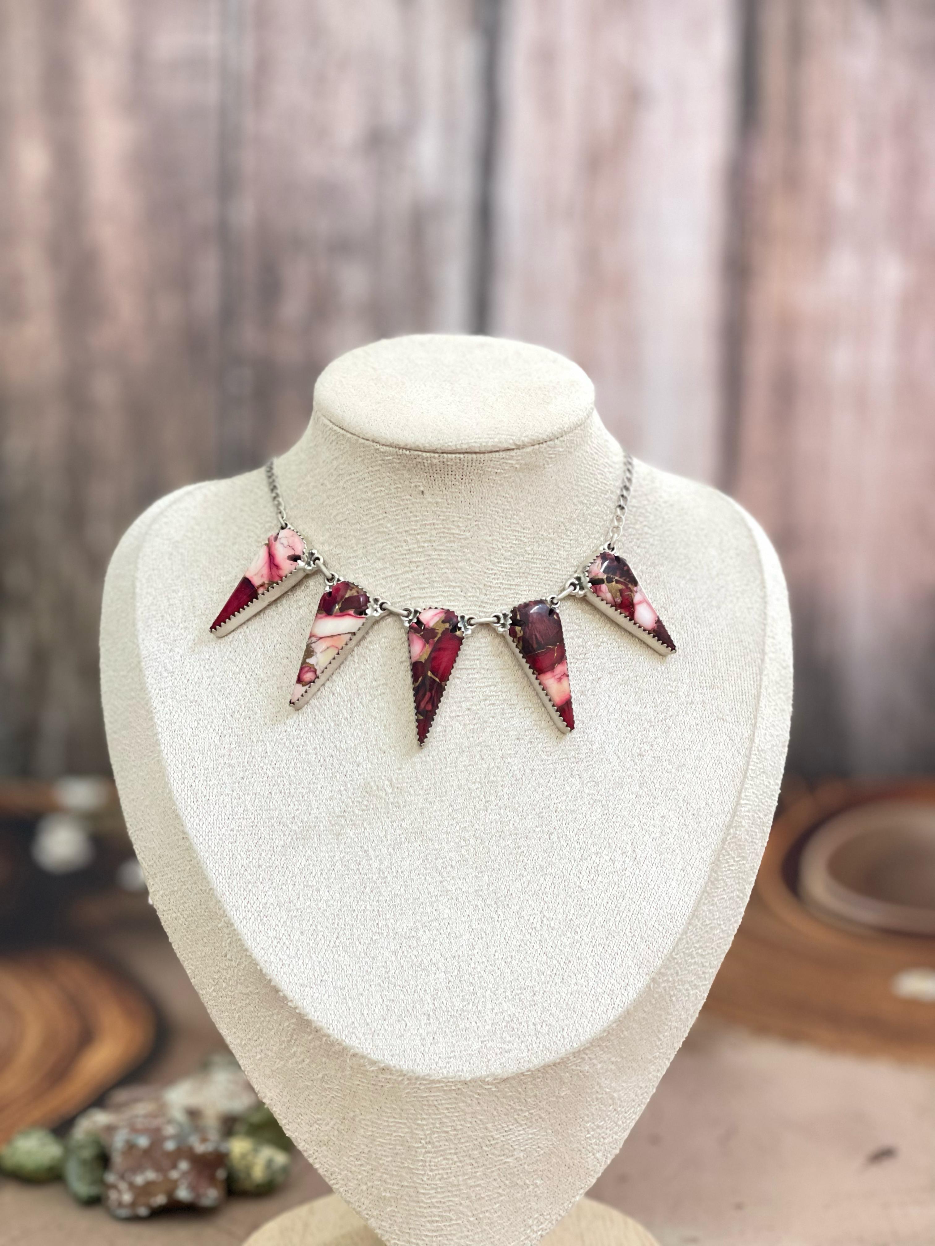 Handmade Sterling Silver Dahlia Rose, Honey Dahlia, Cotton Candy Turquoise Necklace with Signed Nizhoni