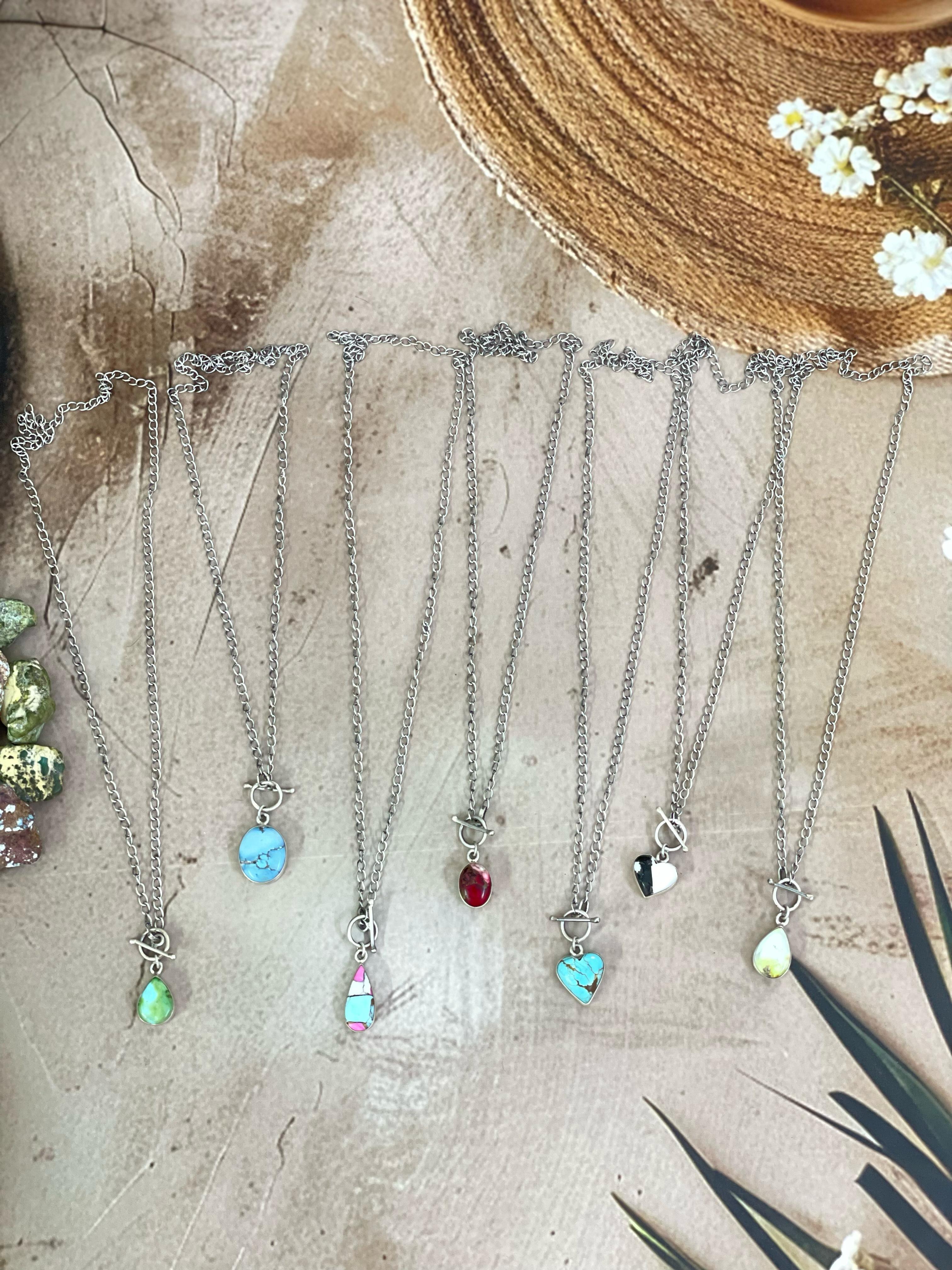 Handmade Sterling Silver Multi Stone Necklace with Signed Nizhoni