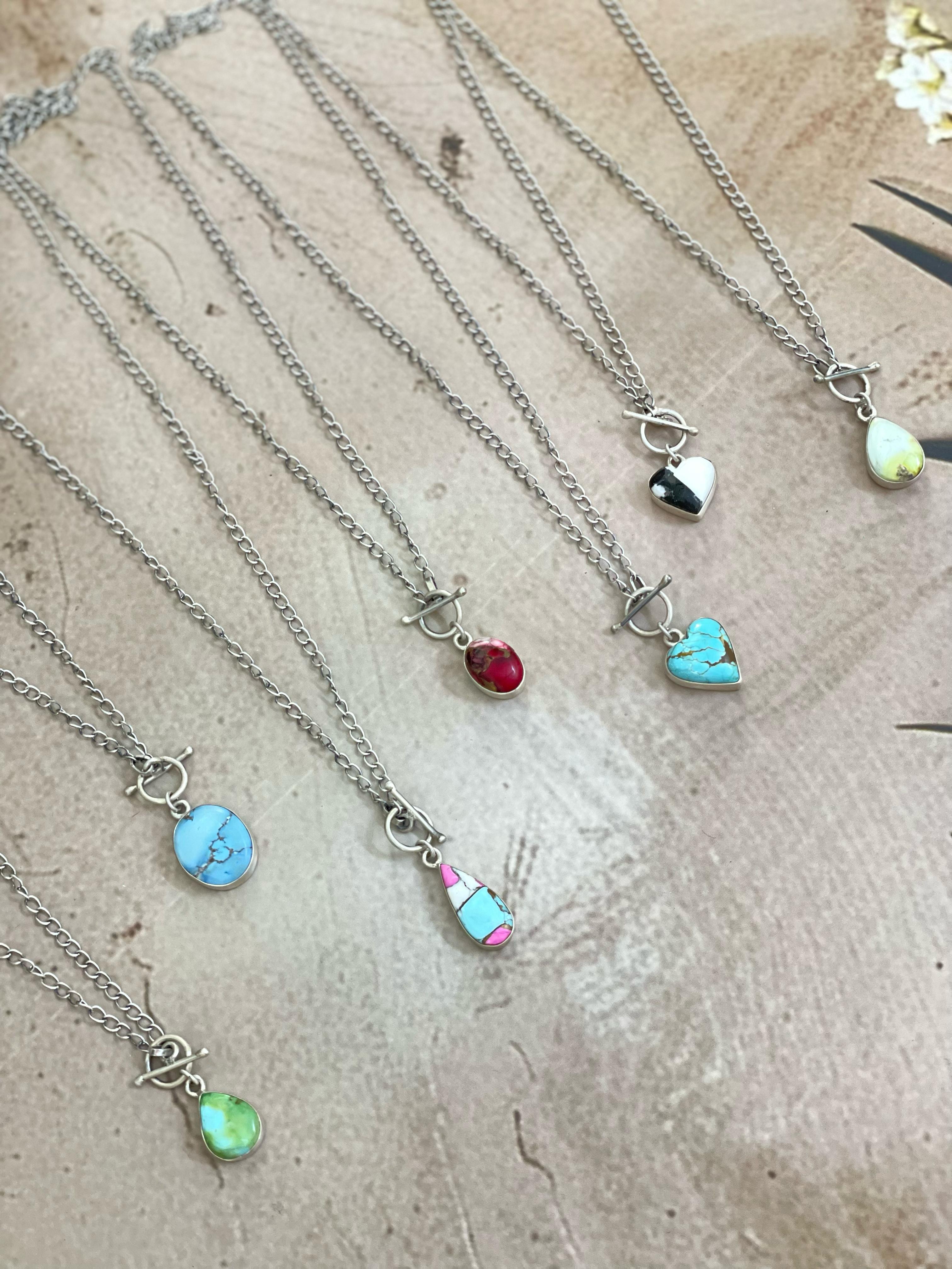 Handmade Sterling Silver Multi Stone Necklace with Signed Nizhoni