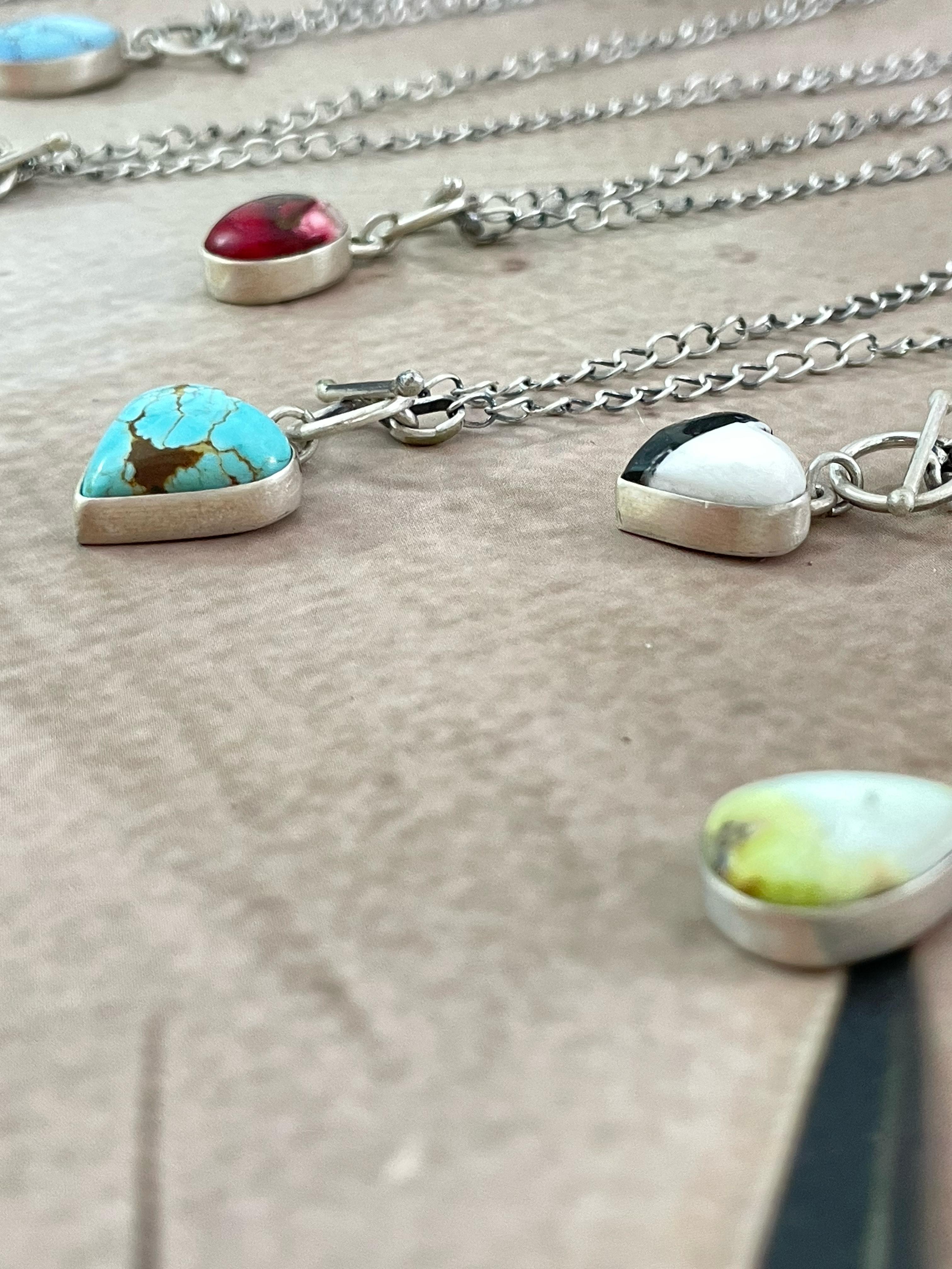 Handmade Sterling Silver Multi Stone Necklace with Signed Nizhoni