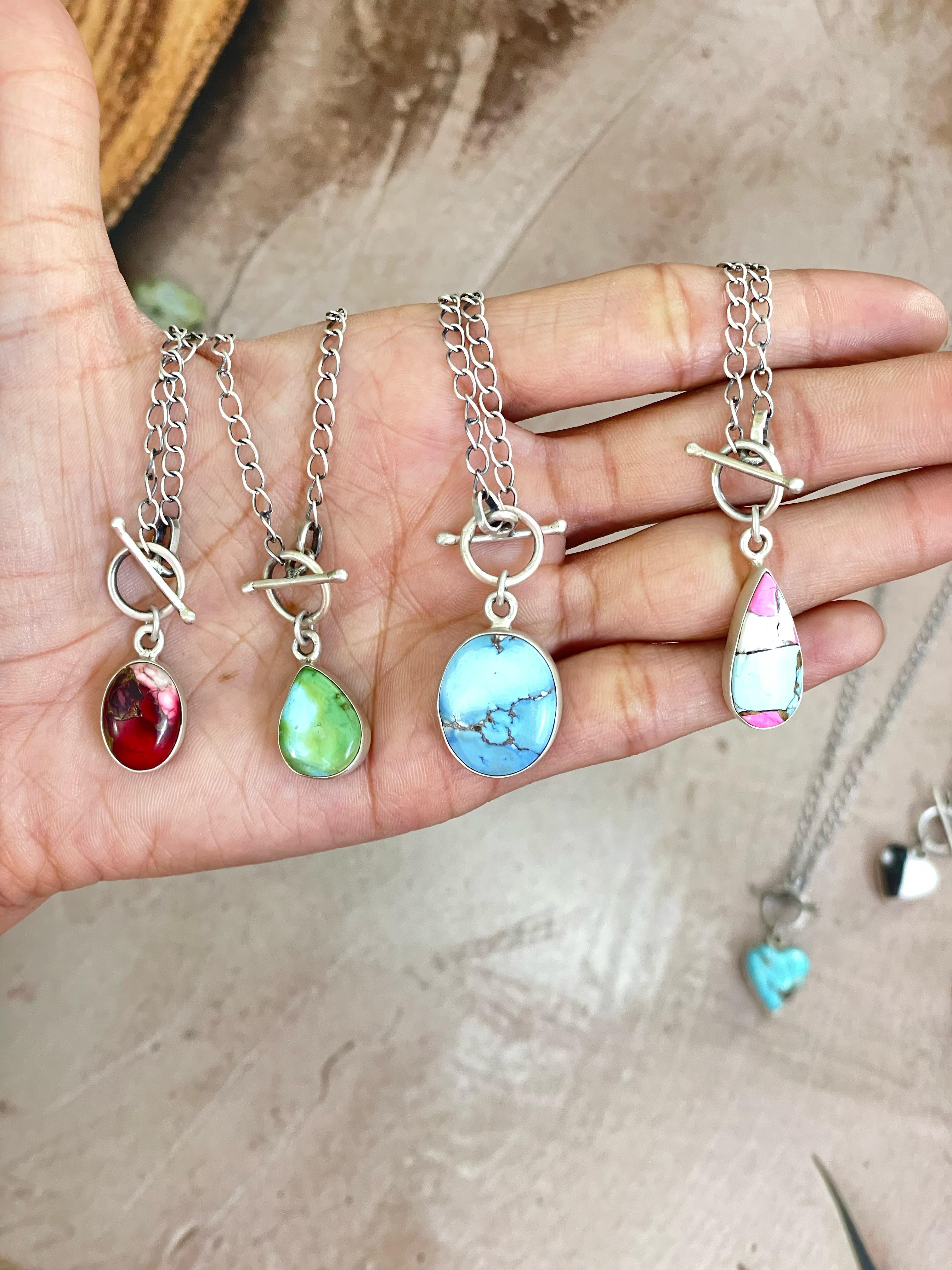 Handmade Sterling Silver Multi Stone Necklace with Signed Nizhoni