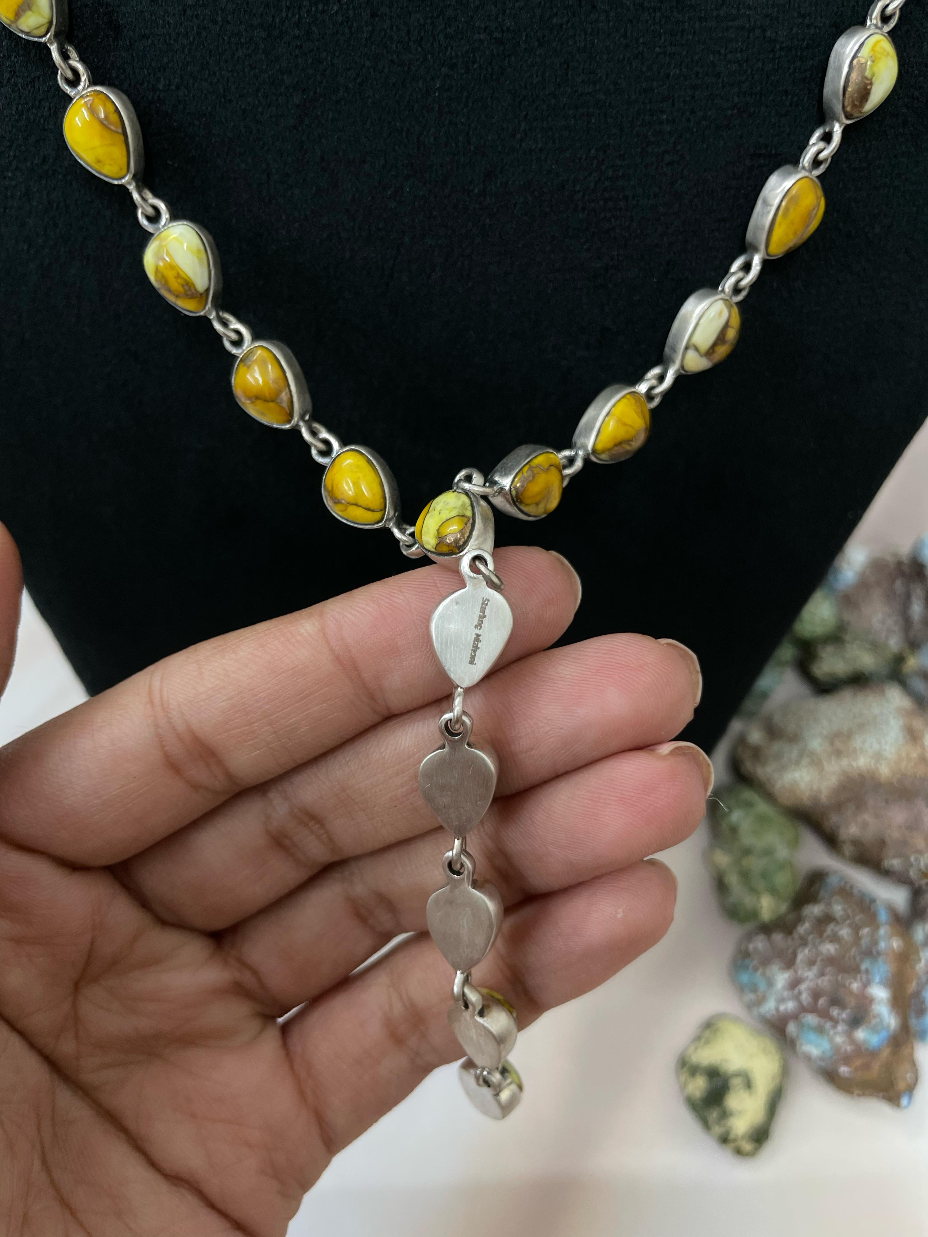 Handmade Sterling Silver Honey Dahlia Necklace with Signed Nizhoni