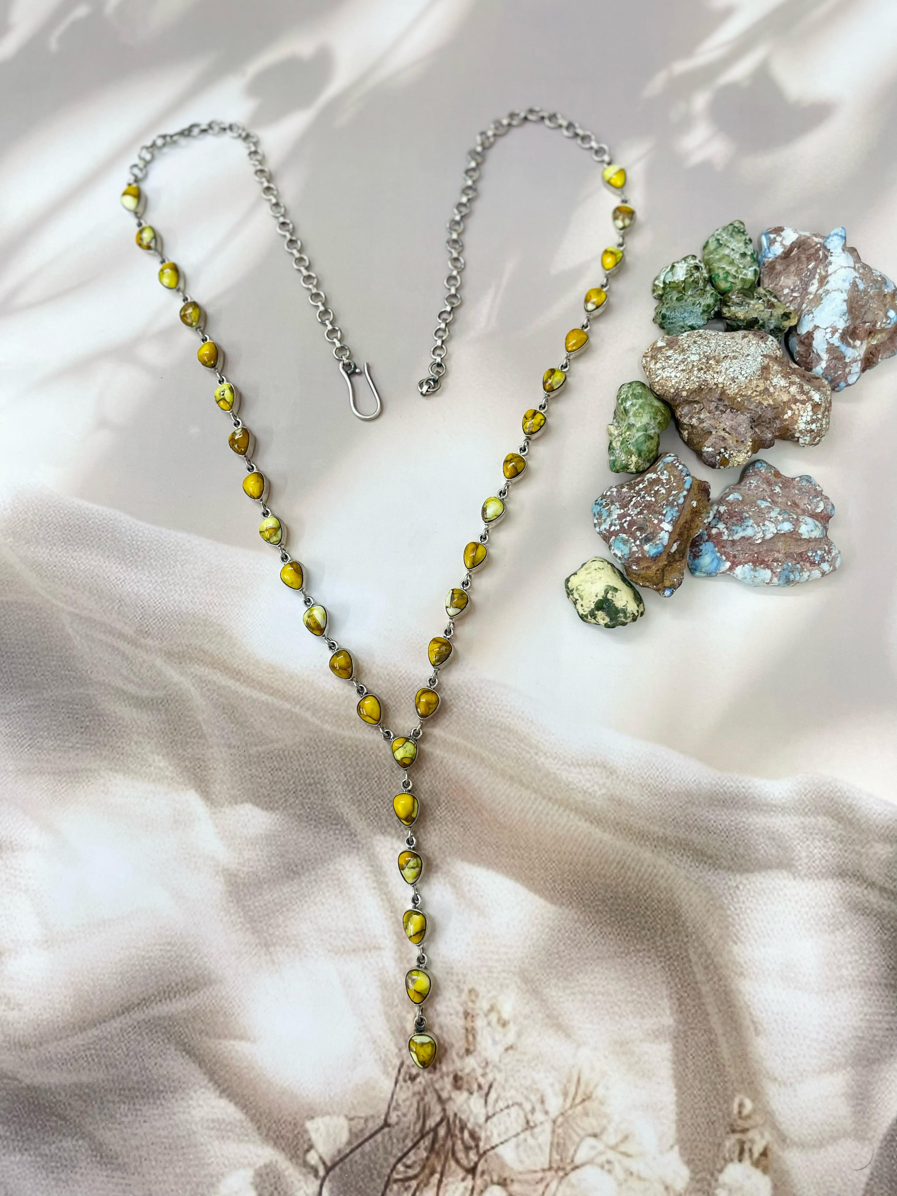 Handmade Sterling Silver Honey Dahlia Necklace with Signed Nizhoni