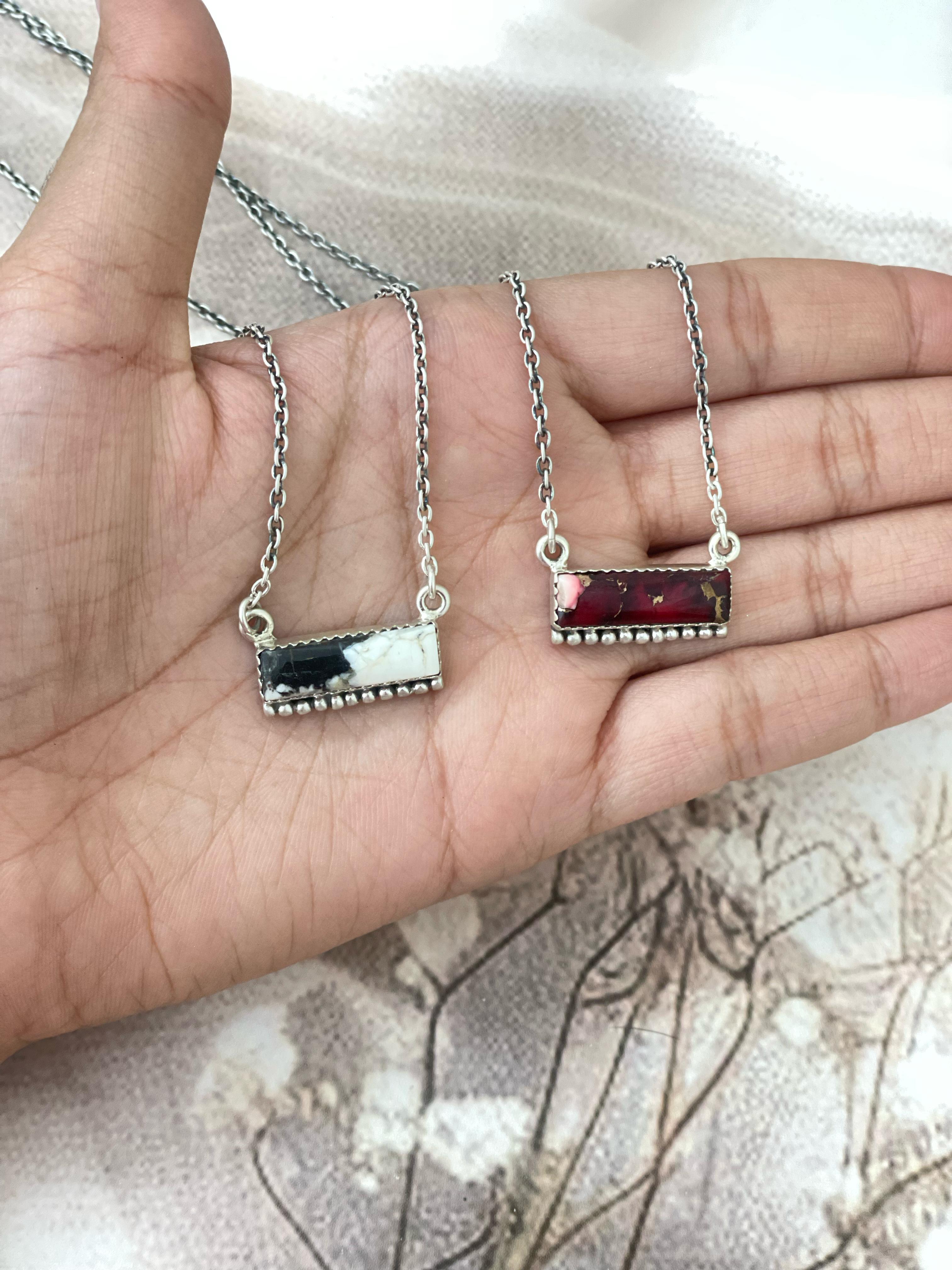 Handmade Sterling Silver White Buffalo, Dahlia Rose Necklace with Signed Nizhoni