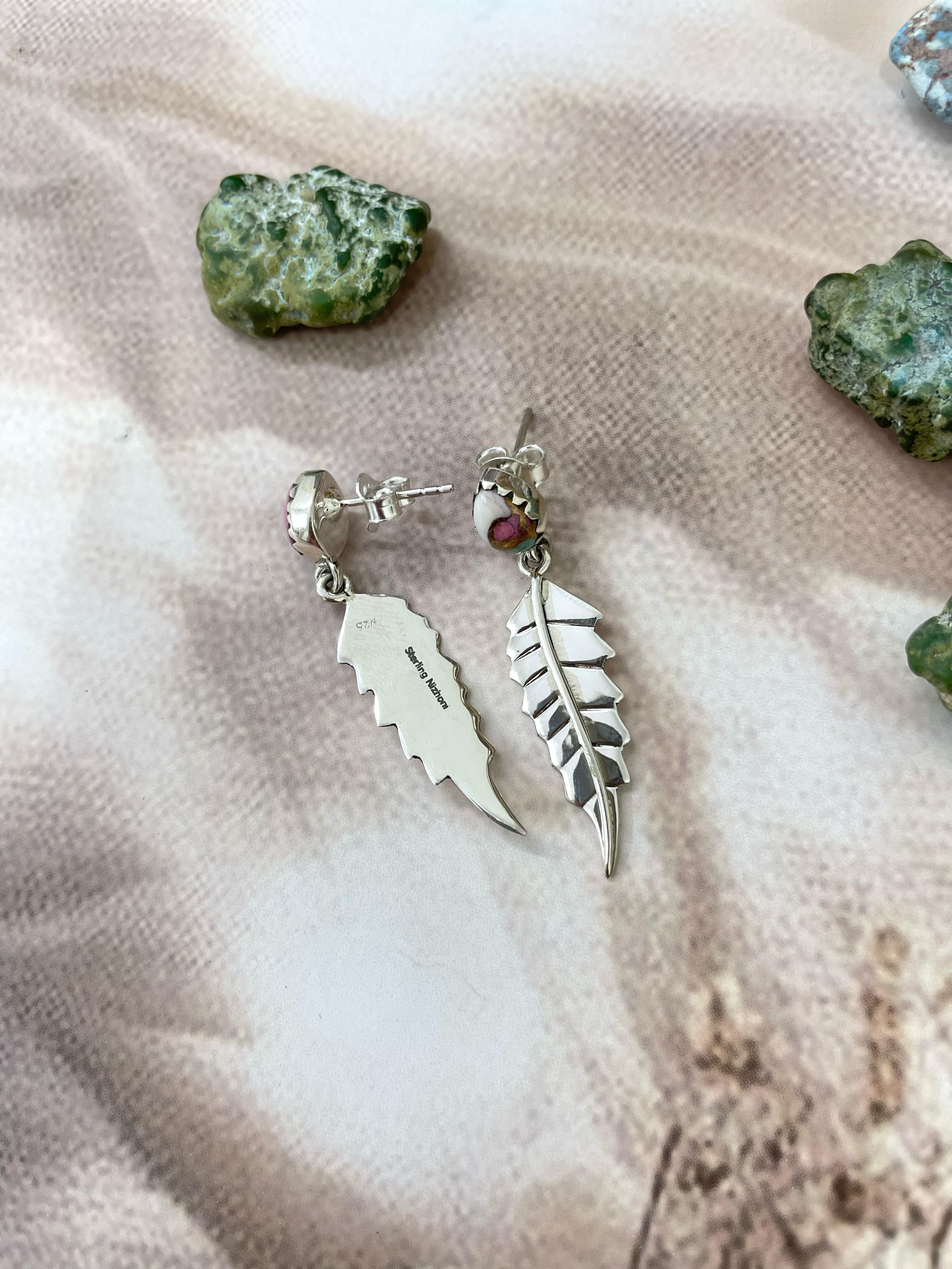 Handmade Sterling Silver Cotton Candy Turquoise Dangles Earrings with Signed Nizhoni