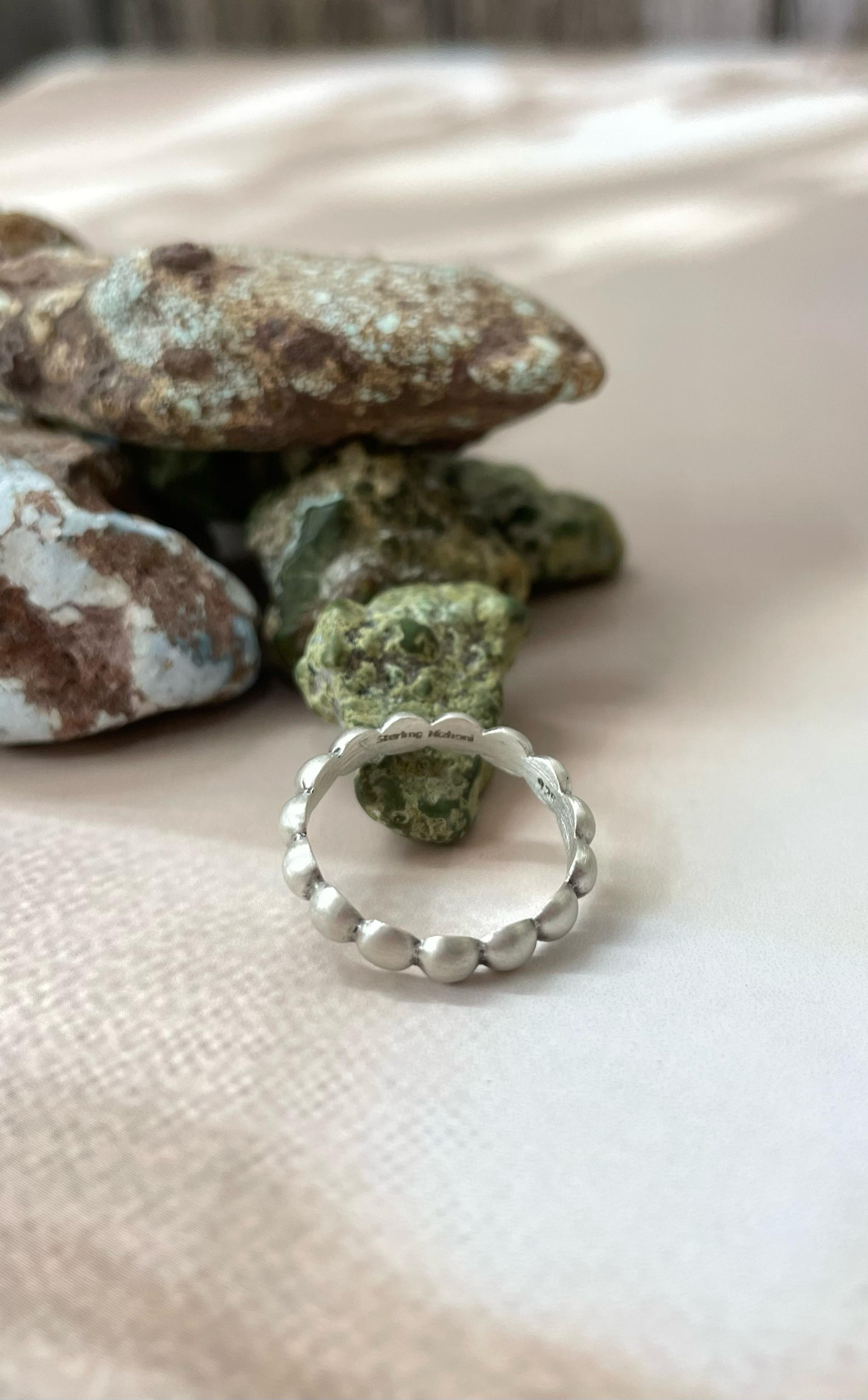 Handmade Brushed Sterling Silver 4mm Ring with Signed Nizhoni