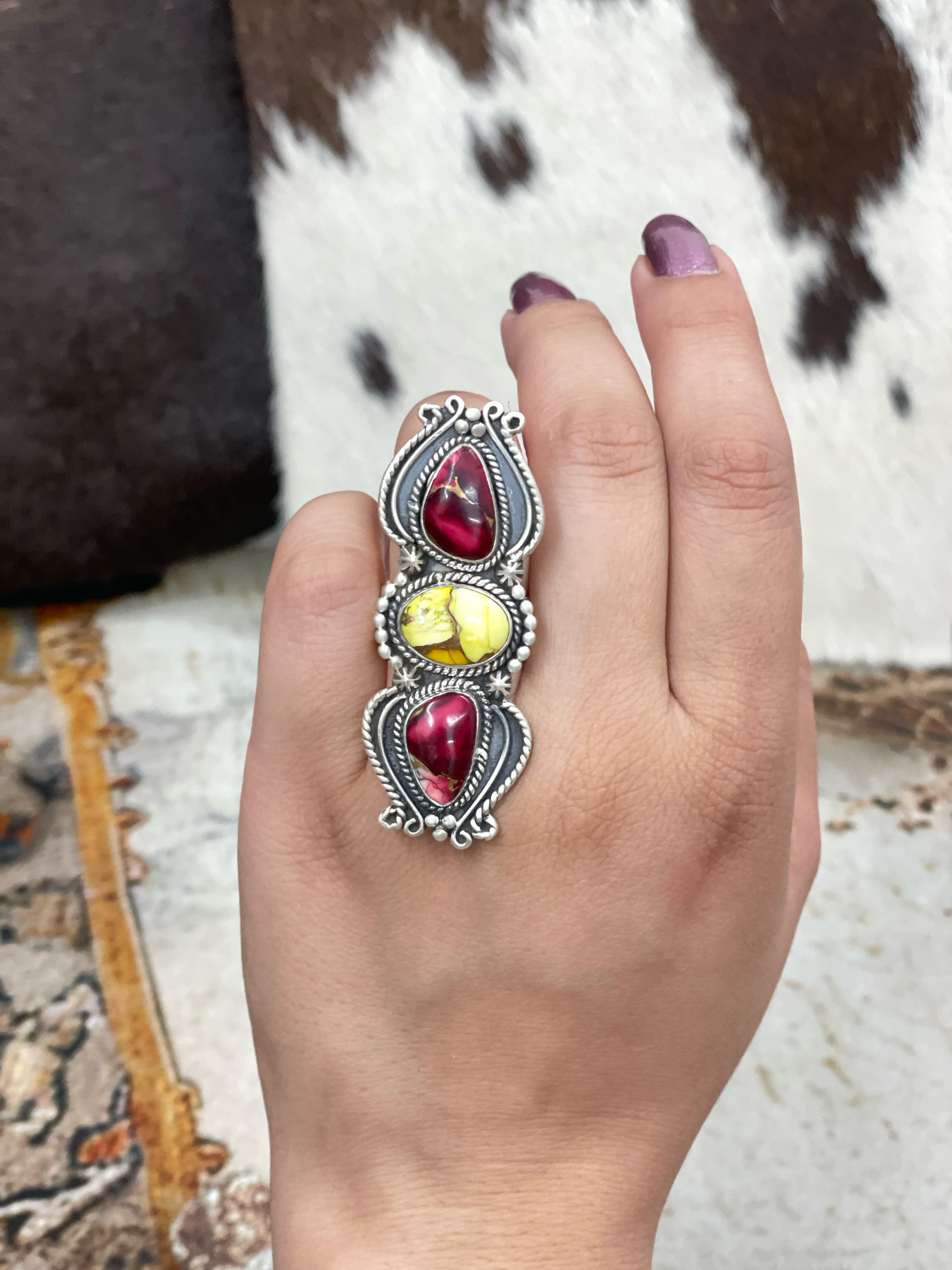 Handmade Sterling Silver Dahlia Rose with Honey Dahlia Adjustable Ring with Signed Nizhoni