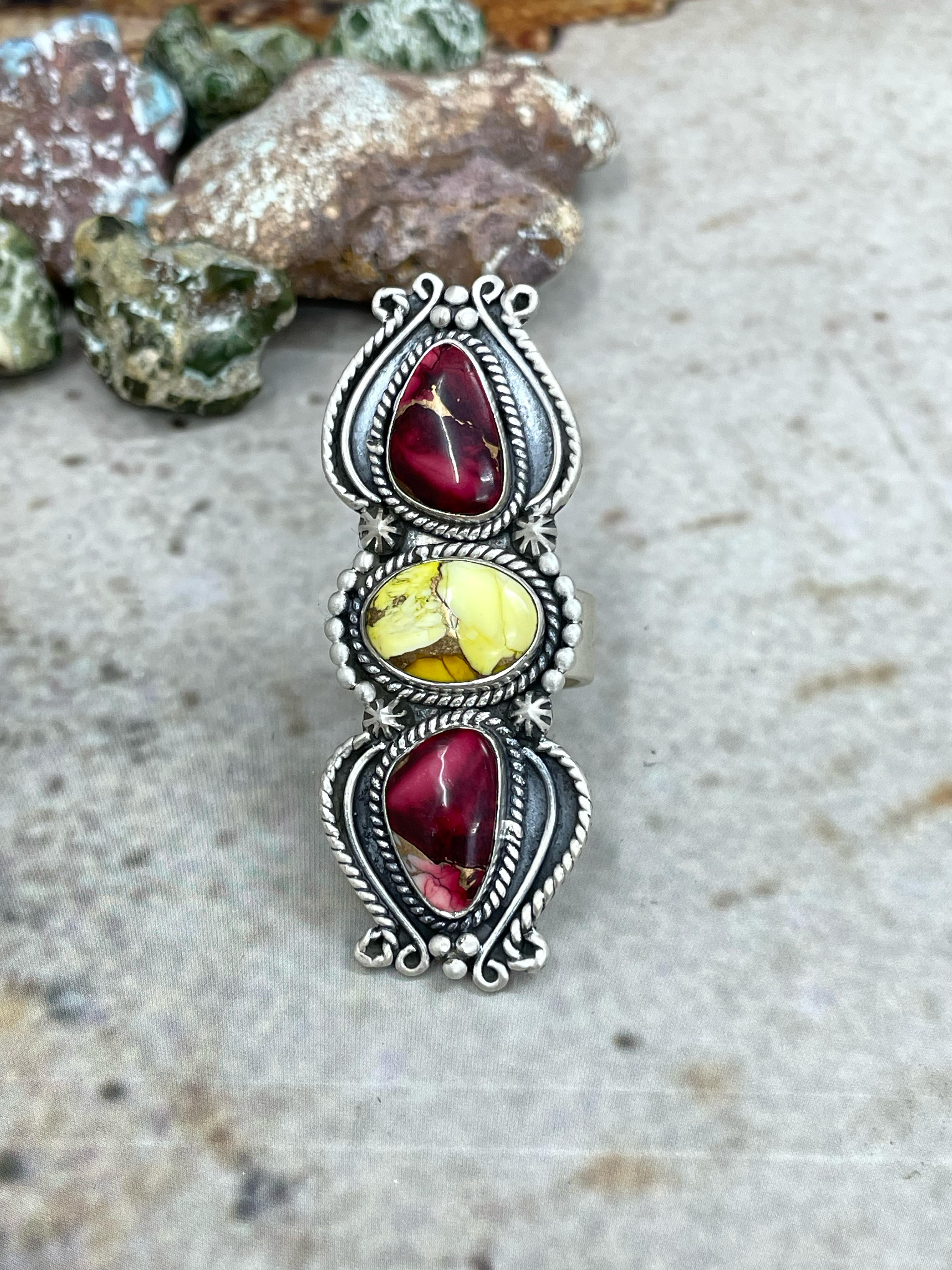 Handmade Sterling Silver Dahlia Rose with Honey Dahlia Adjustable Ring with Signed Nizhoni