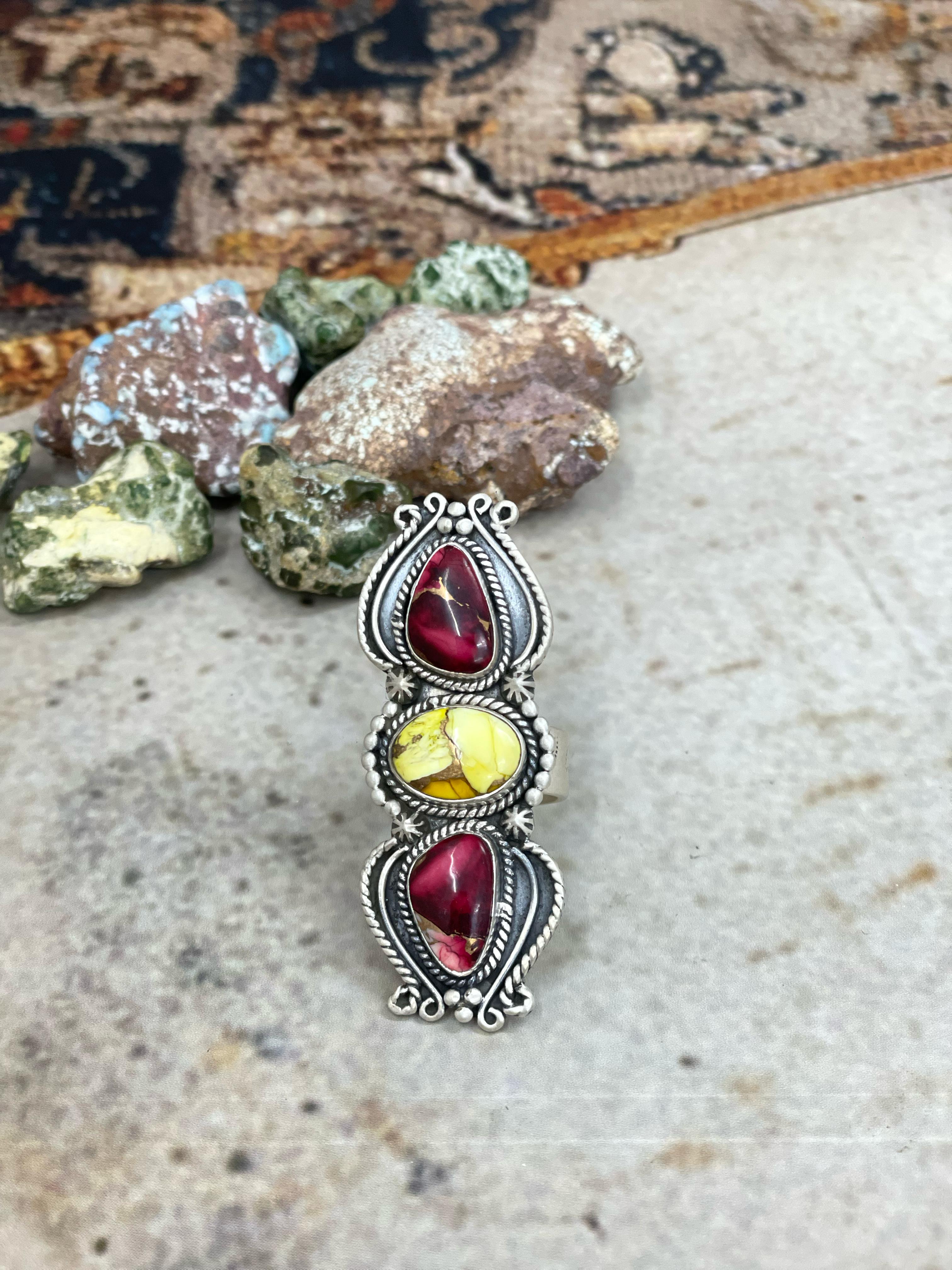 Handmade Sterling Silver Dahlia Rose with Honey Dahlia Adjustable Ring with Signed Nizhoni