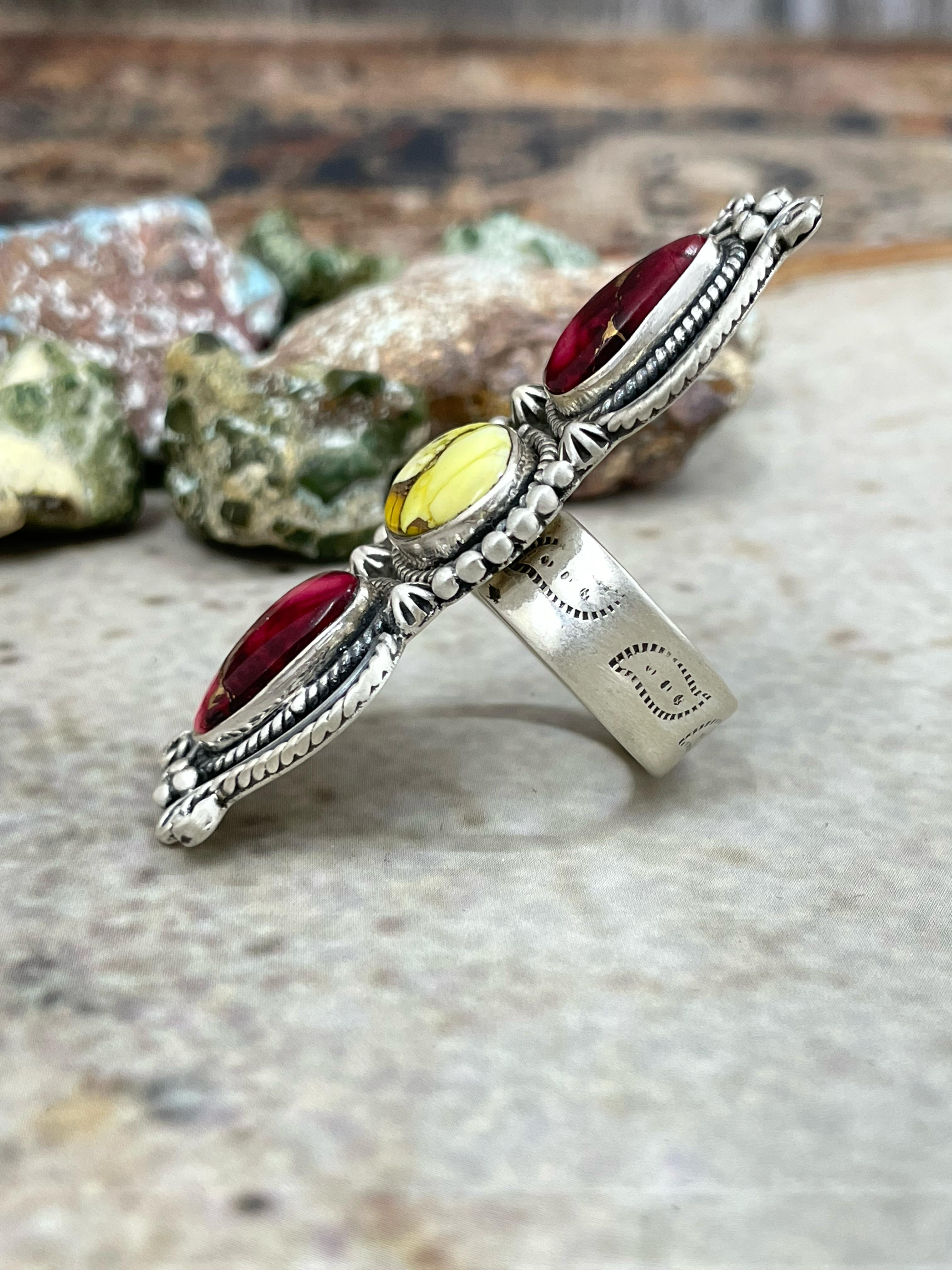 Handmade Sterling Silver Dahlia Rose with Honey Dahlia Adjustable Ring with Signed Nizhoni