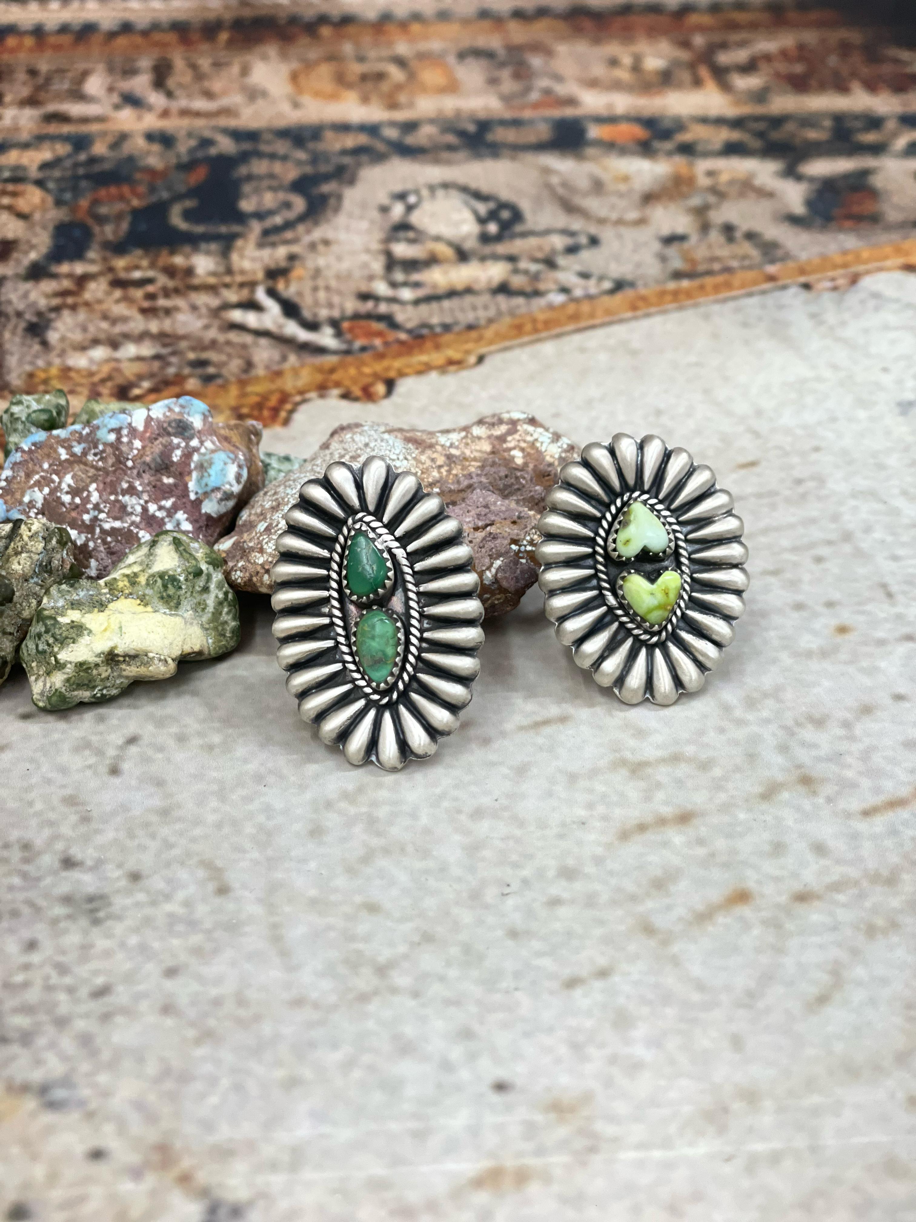 Handmade Sterling Silver Palomino, Sonoran Mountain Turquoise Adjustable Ring with Signed Nizhonitradersllc