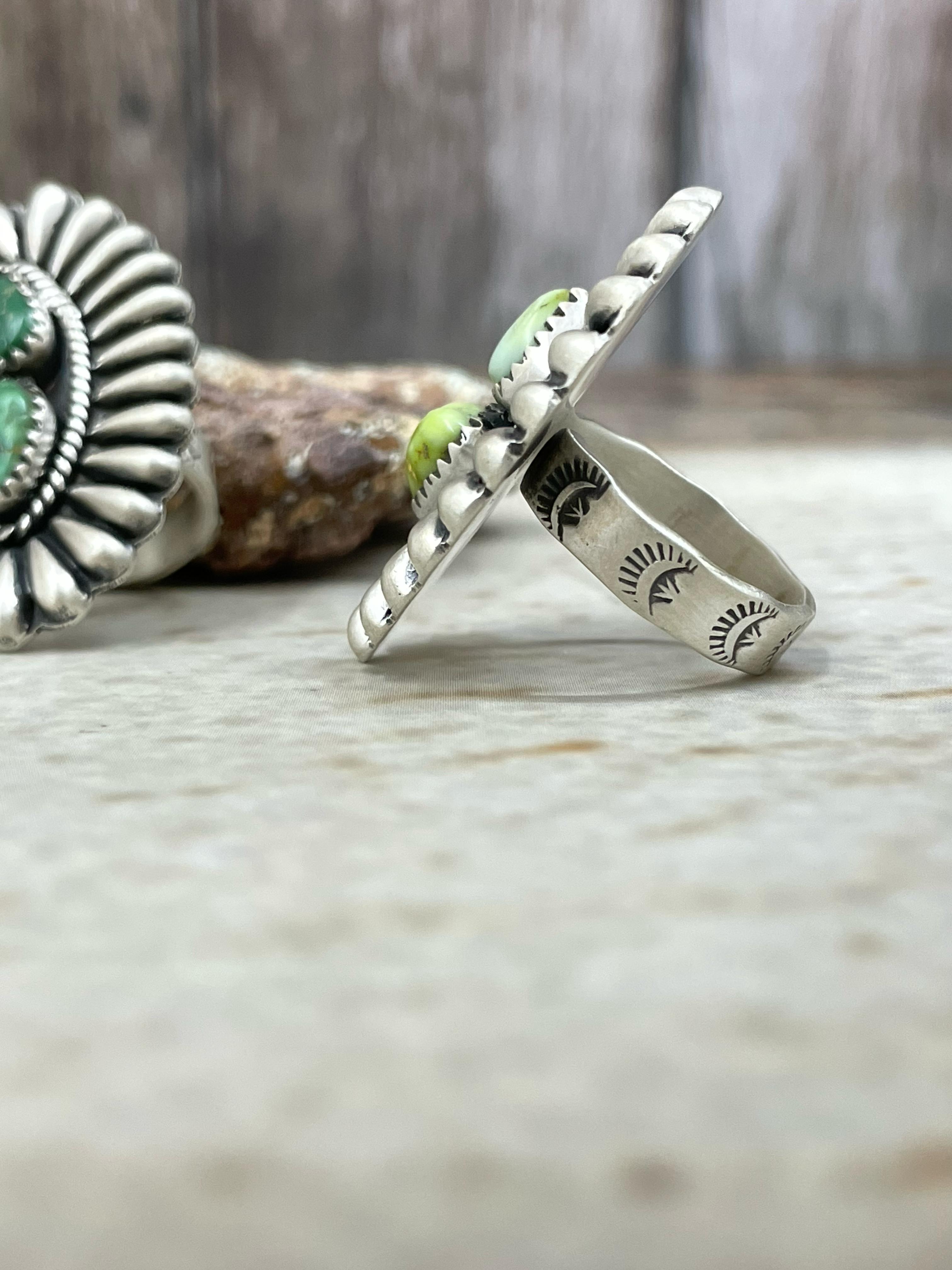 Handmade Sterling Silver Palomino, Sonoran Mountain Turquoise Adjustable Ring with Signed Nizhonitradersllc