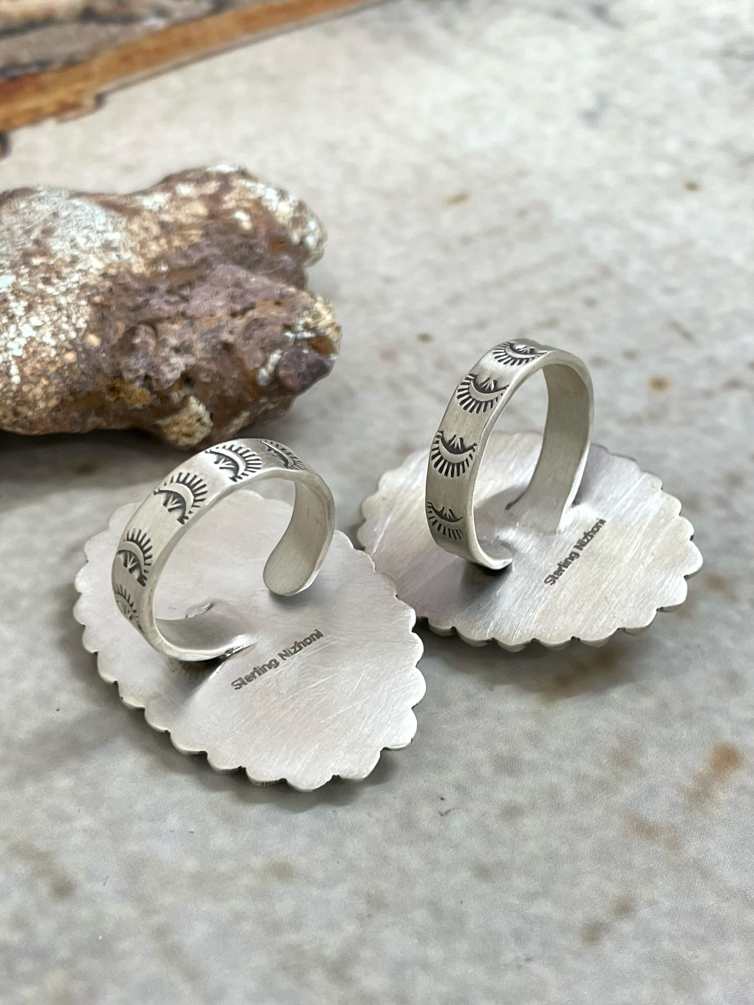 Handmade Sterling Silver Palomino, Sonoran Mountain Turquoise Adjustable Ring with Signed Nizhonitradersllc