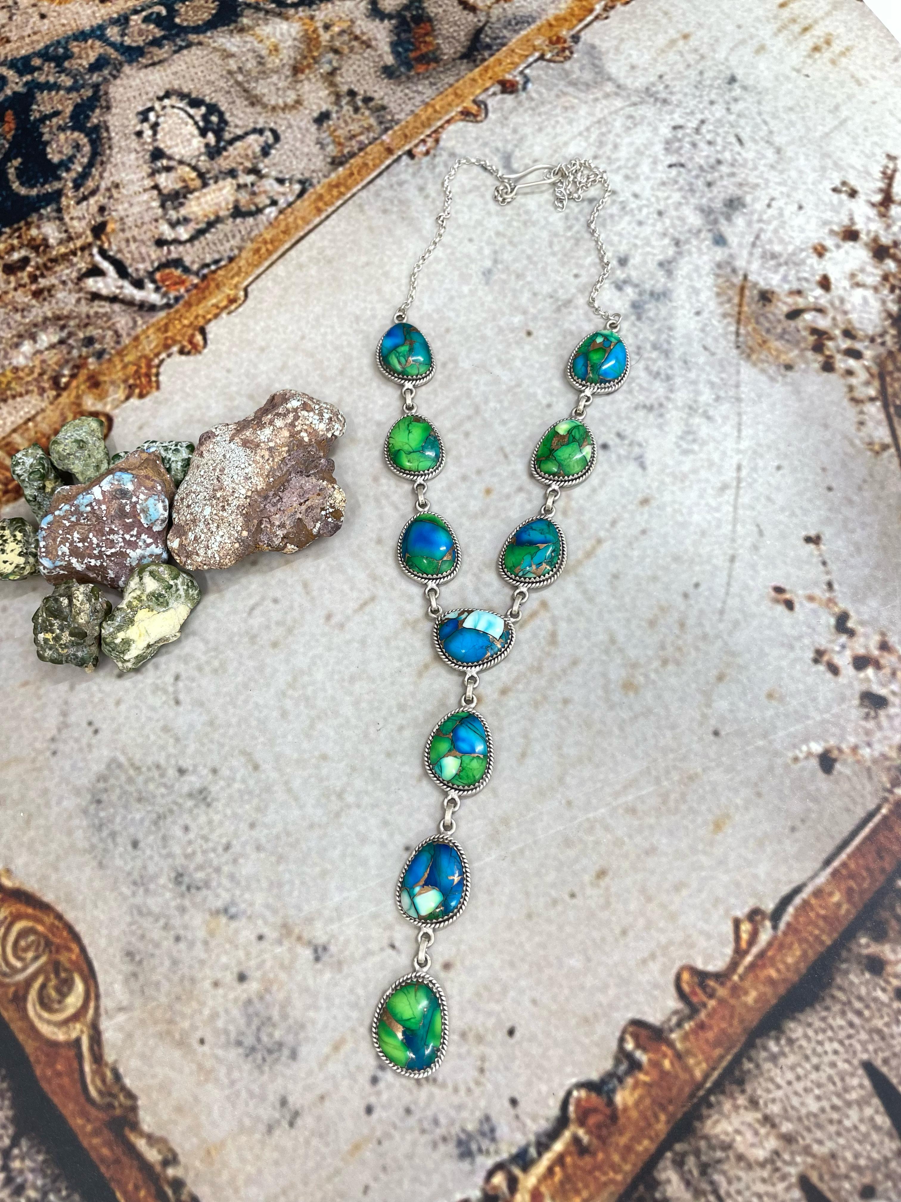 Handmade Sterling Silver Peacock Dahlia (Fancy) Necklace with Signed Nizhoni