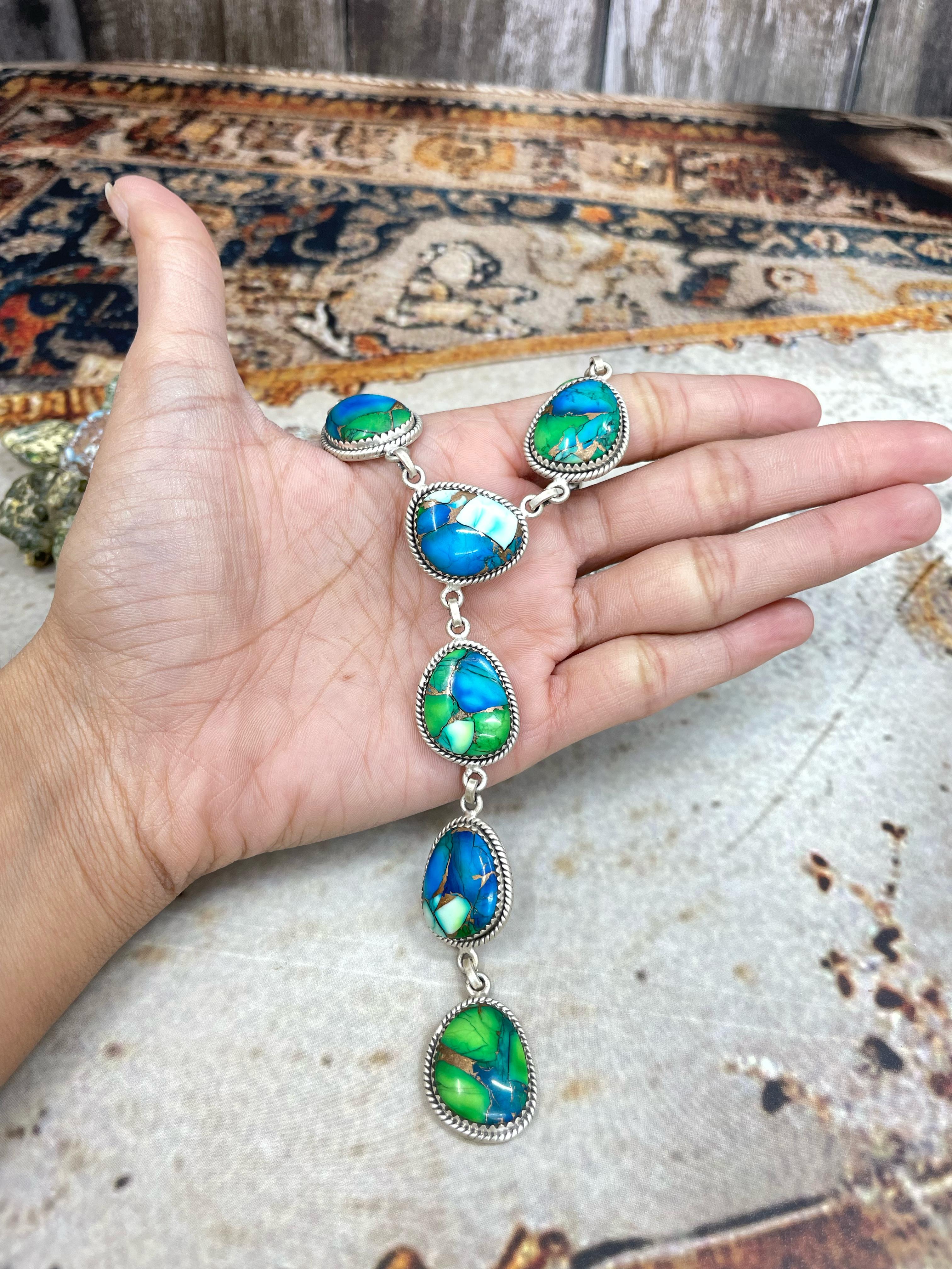 Handmade Sterling Silver Peacock Dahlia (Fancy) Necklace with Signed Nizhoni