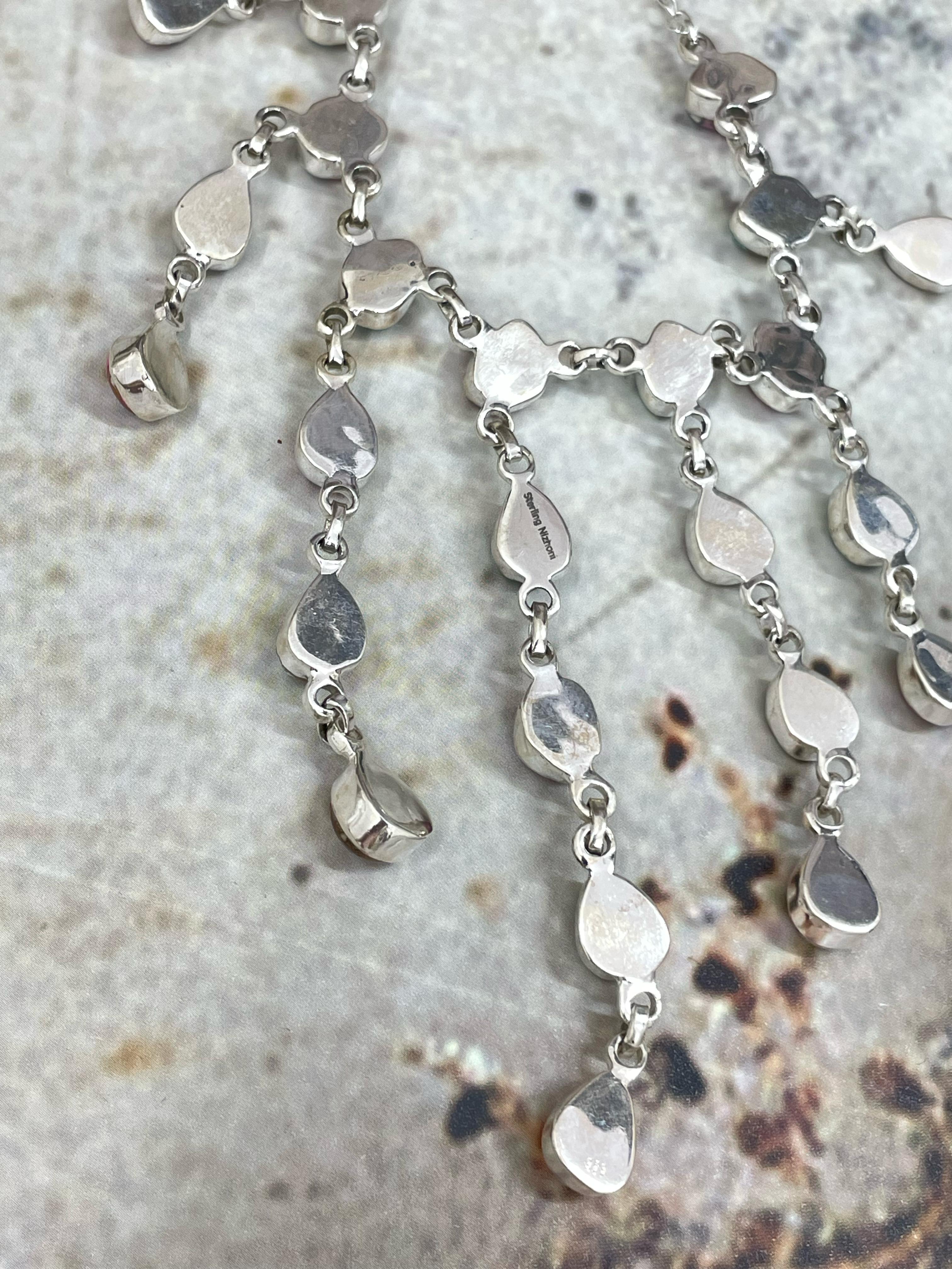 Handmade Sterling Silver Cotton Candy Drop Turquoise Necklace, Signed Nizhoni