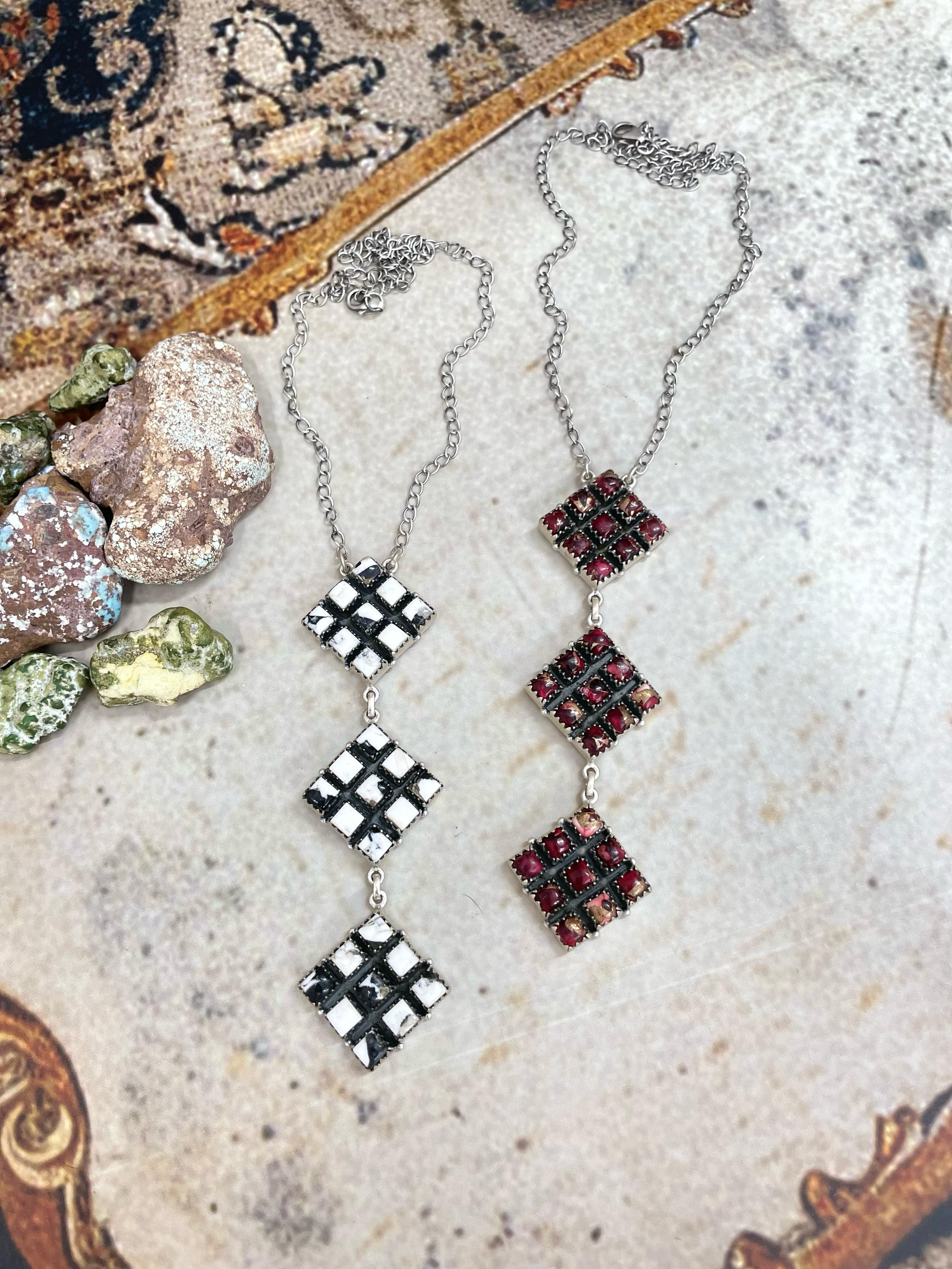 Handmade Sterling Dahlia Rose, White Buffalo Necklace with Signed Nizhoni