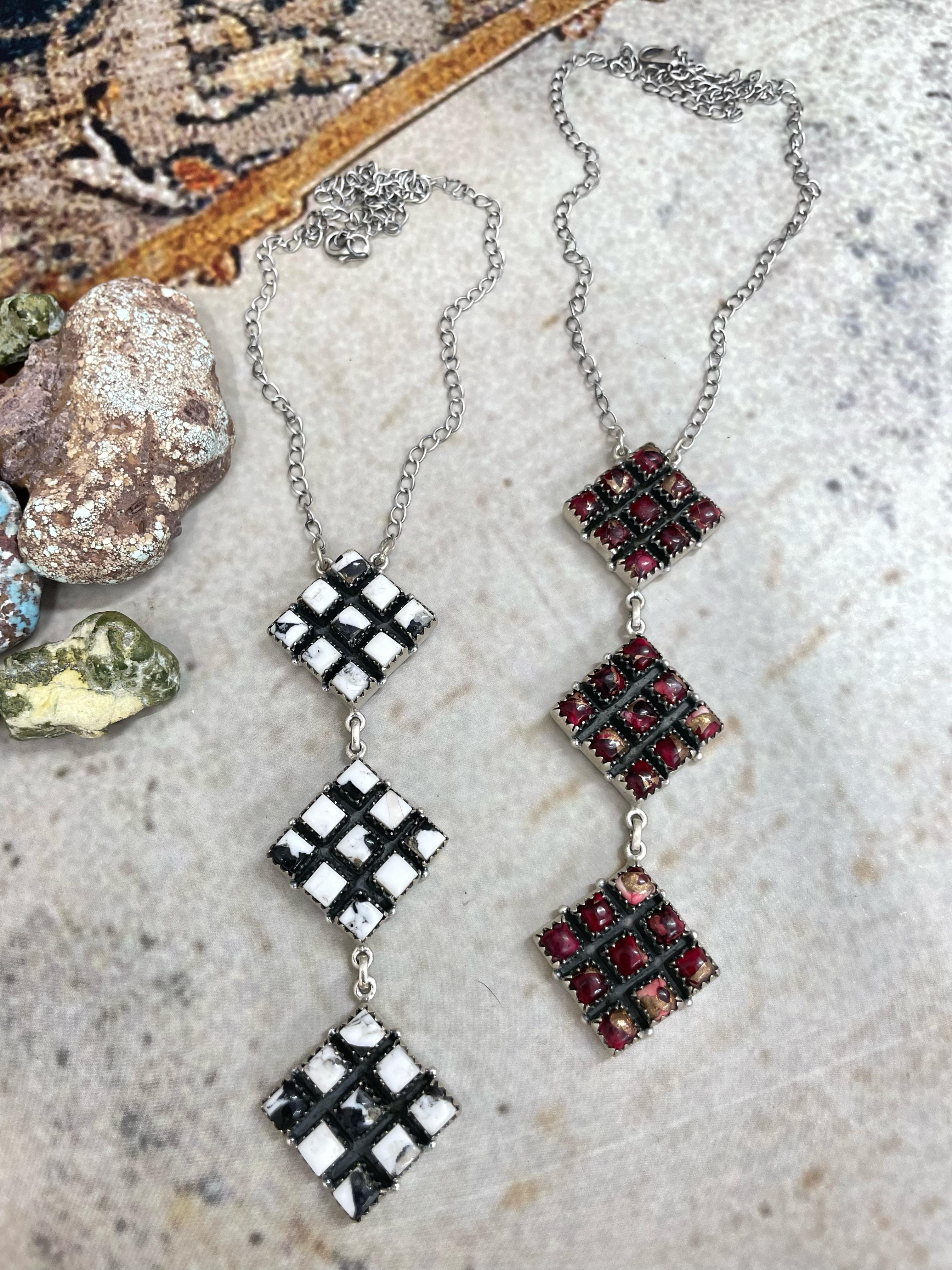 Handmade Sterling Dahlia Rose, White Buffalo Necklace with Signed Nizhoni