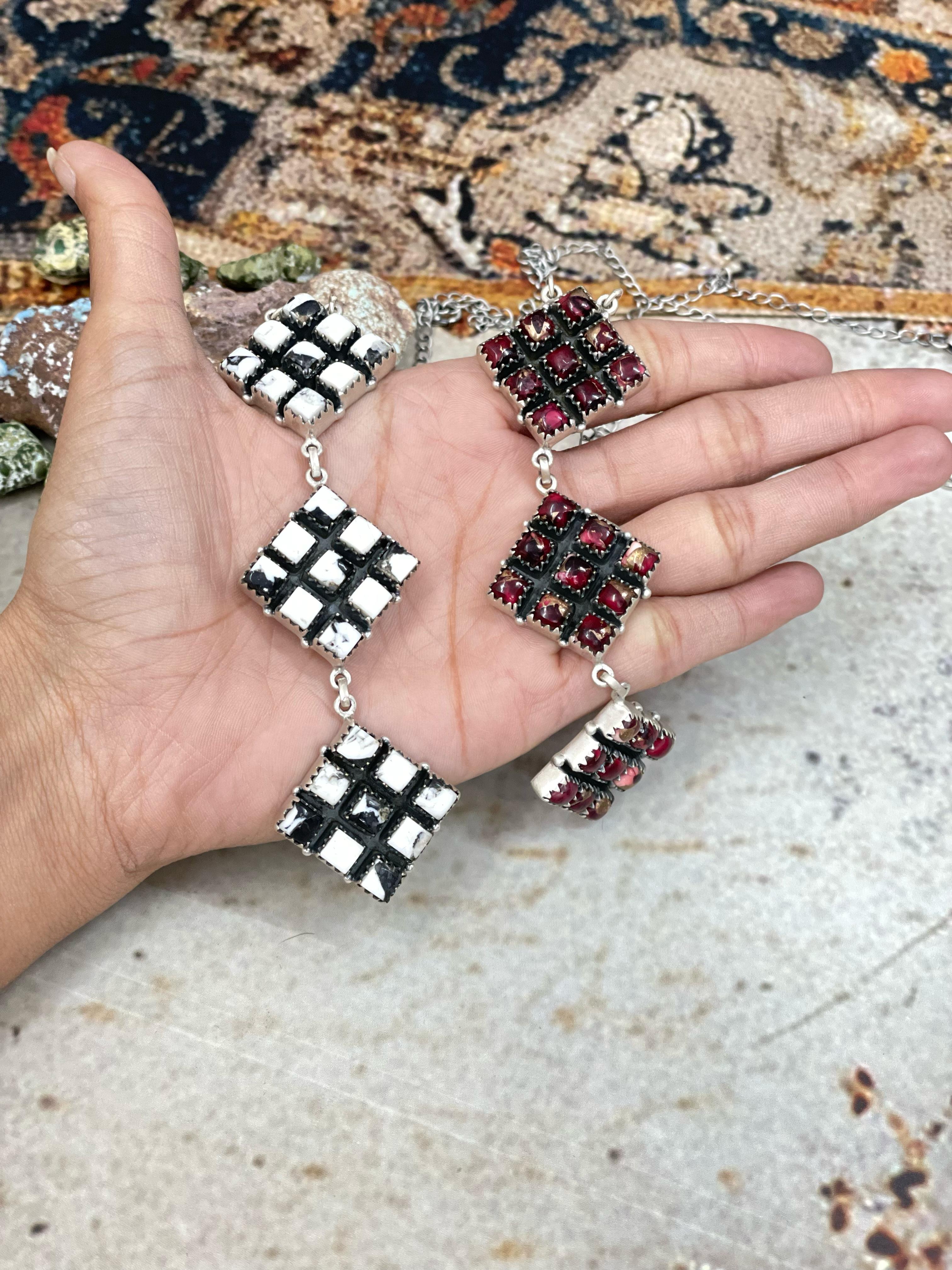 Handmade Sterling Dahlia Rose, White Buffalo Necklace with Signed Nizhoni