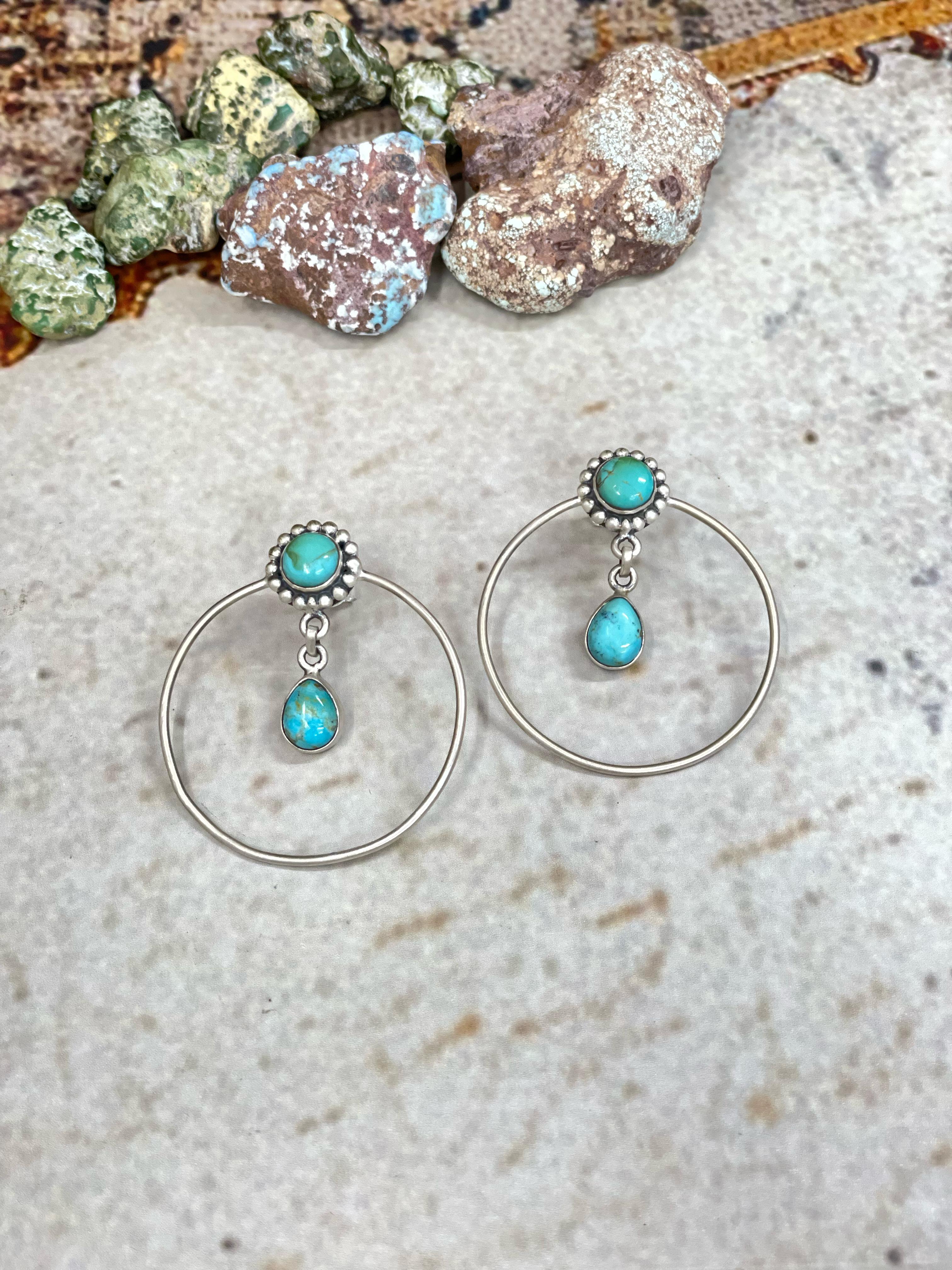 Handmade Natural Kingman Turquoise Hoop Earrings