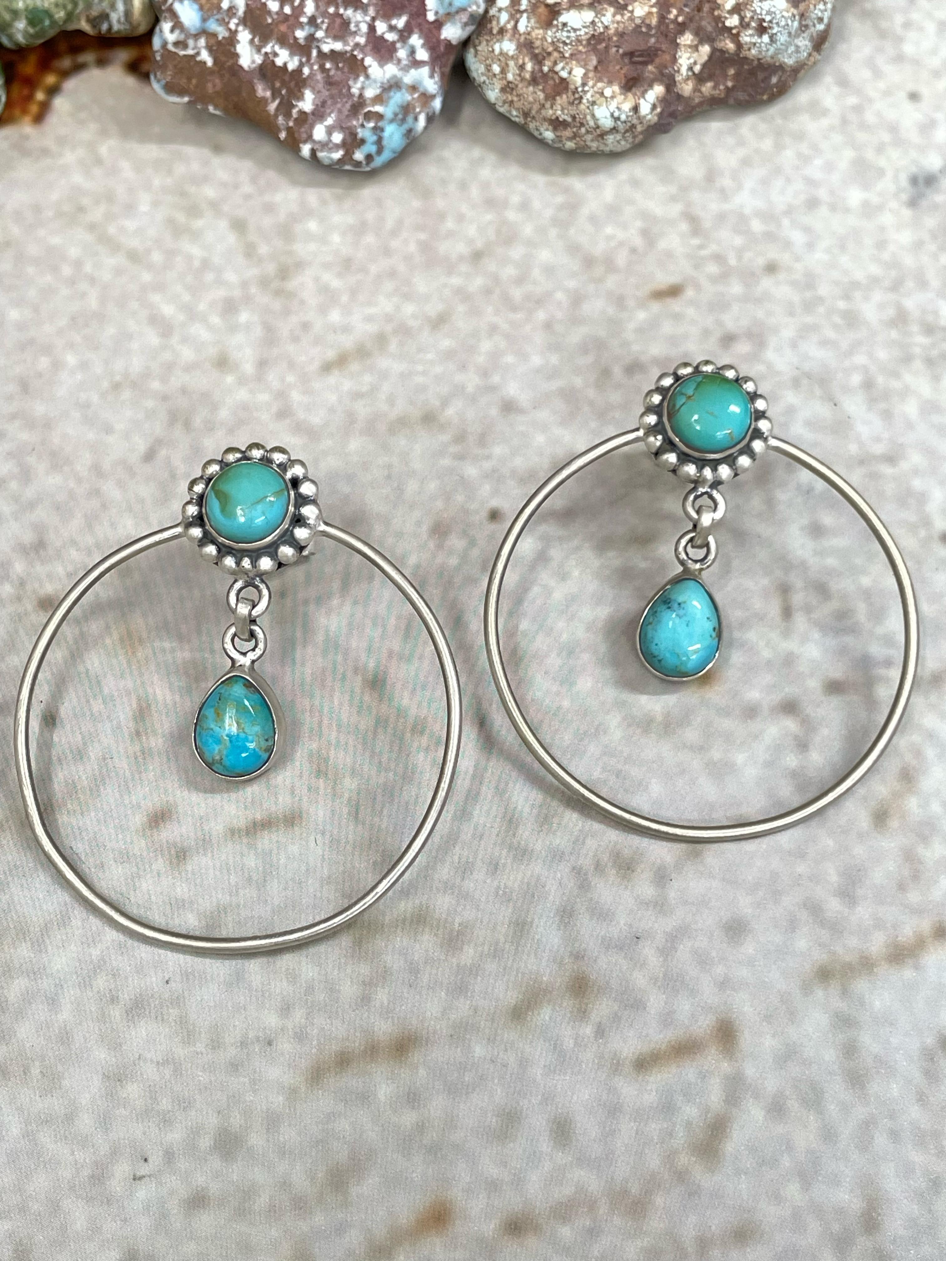 Handmade Natural Kingman Turquoise Hoop Earrings