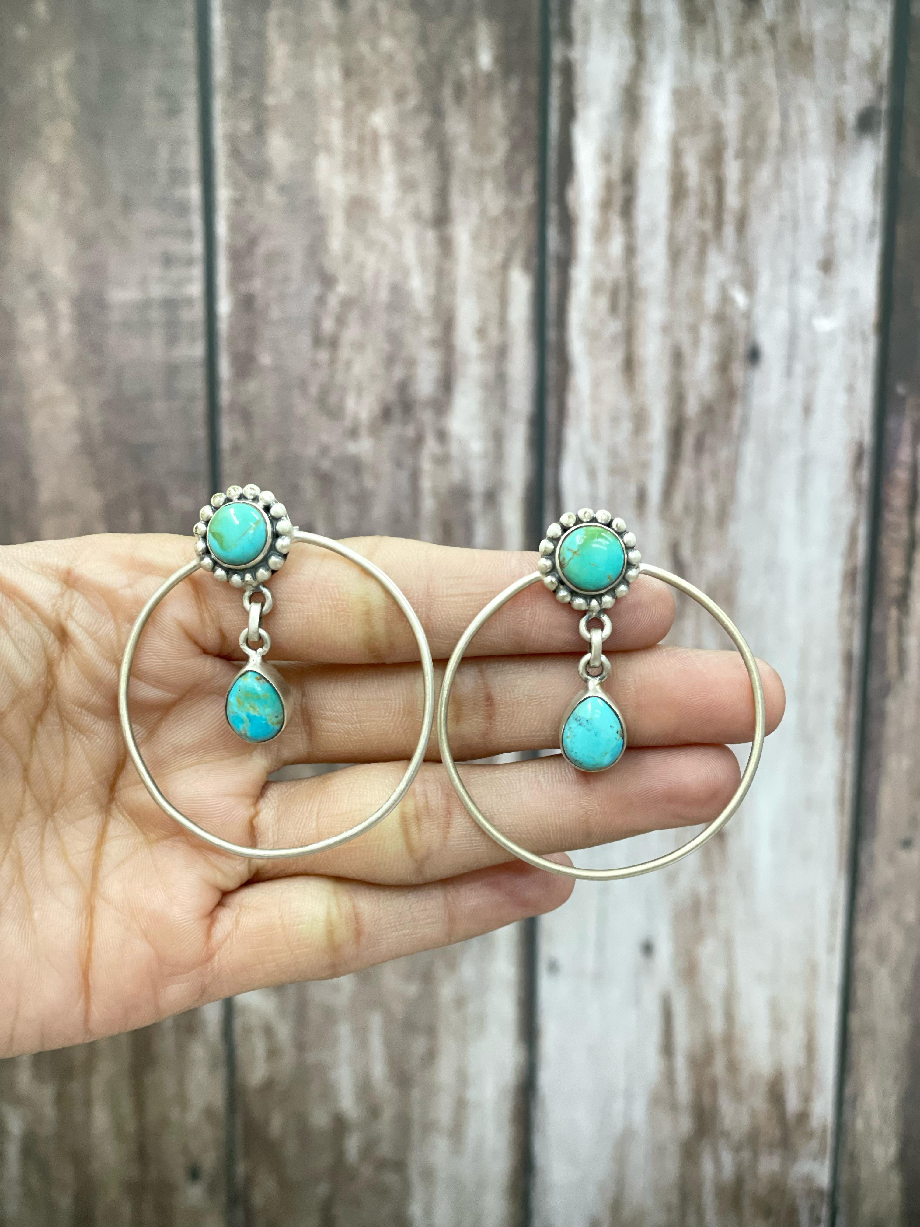 Handmade Natural Kingman Turquoise Hoop Earrings
