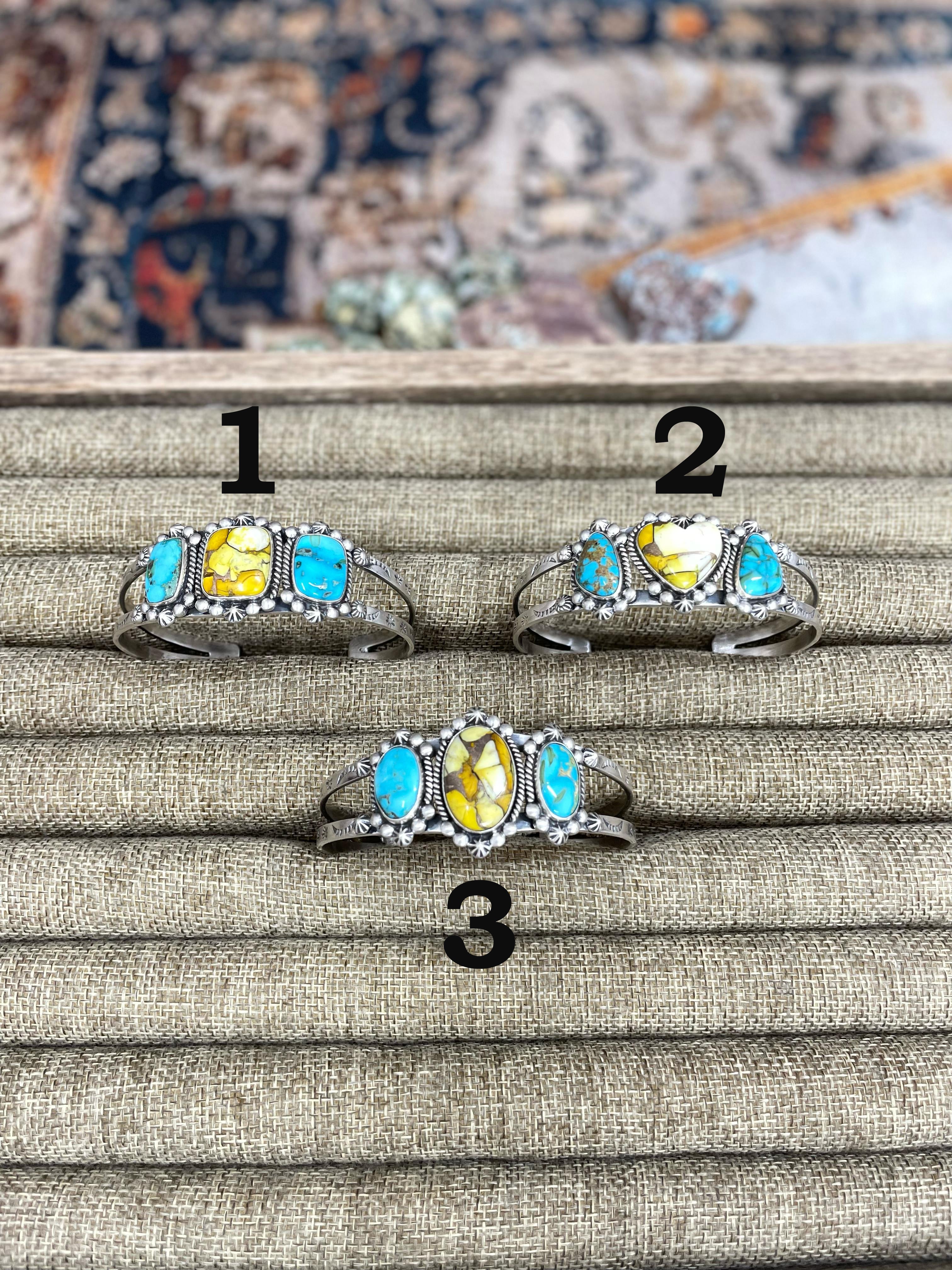 Handmade Sterling Silver Honey Dahlia with South Hill Cuff Bracelet, Signed Nizhoni