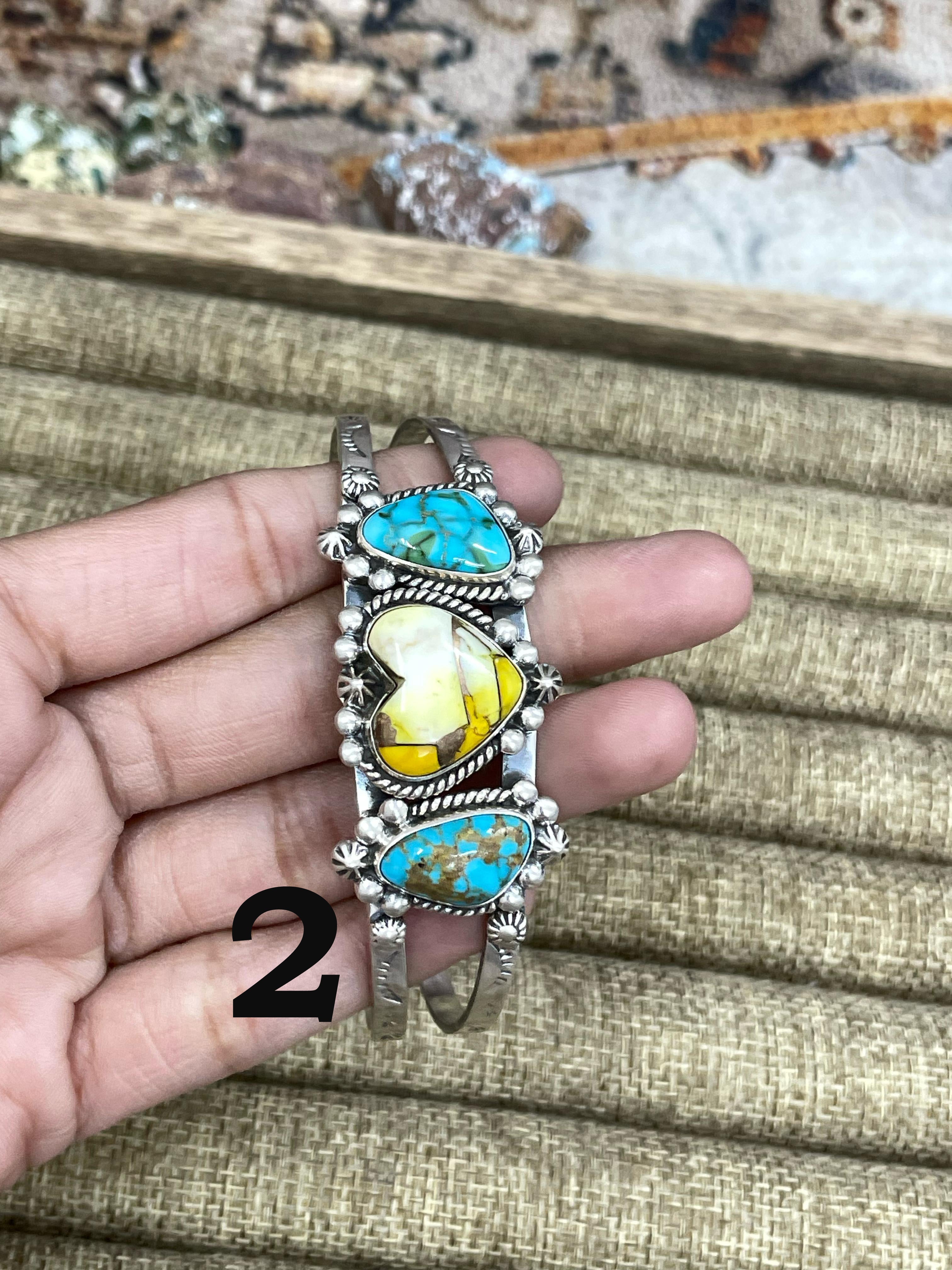 Handmade Sterling Silver Honey Dahlia with South Hill Cuff Bracelet, Signed Nizhoni