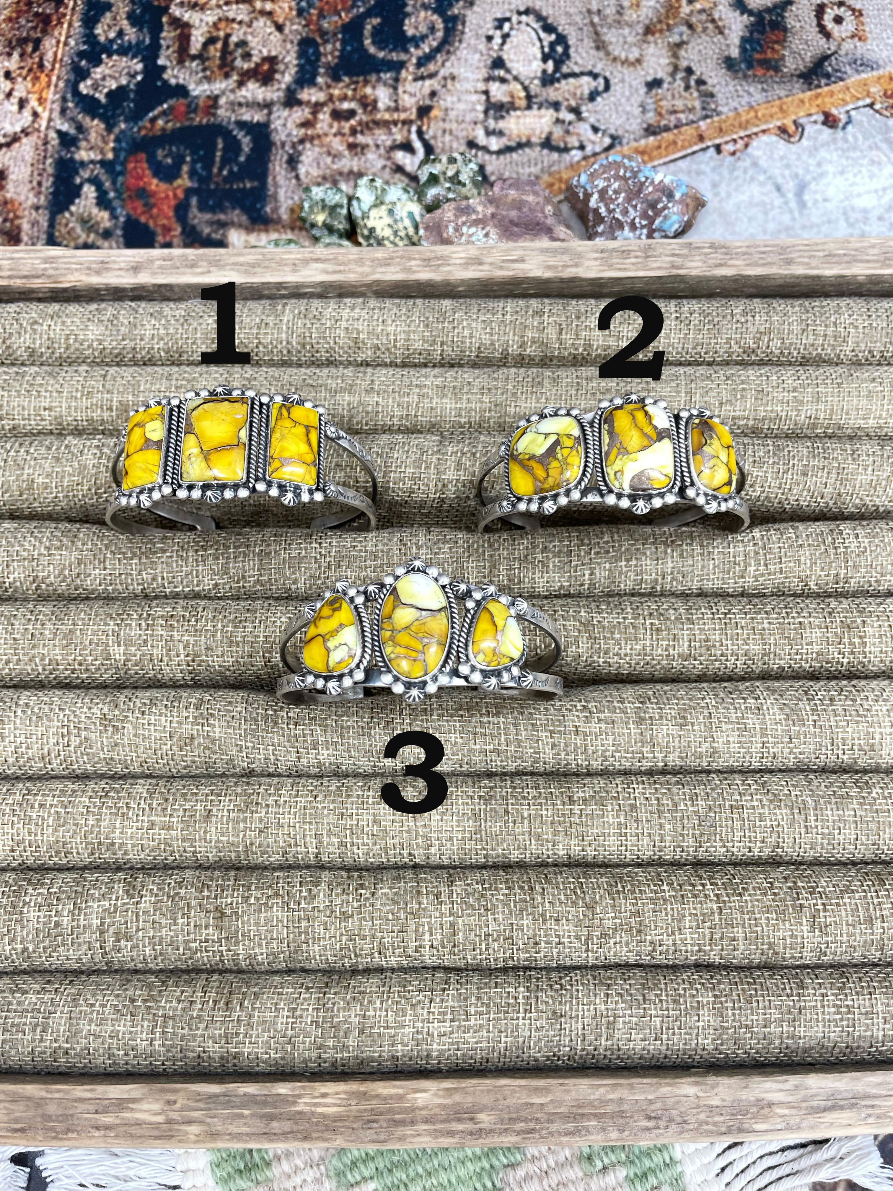 Handmade Sterling Silver Honey Dahlia Cuff Bracelet with Signed Nizhoni