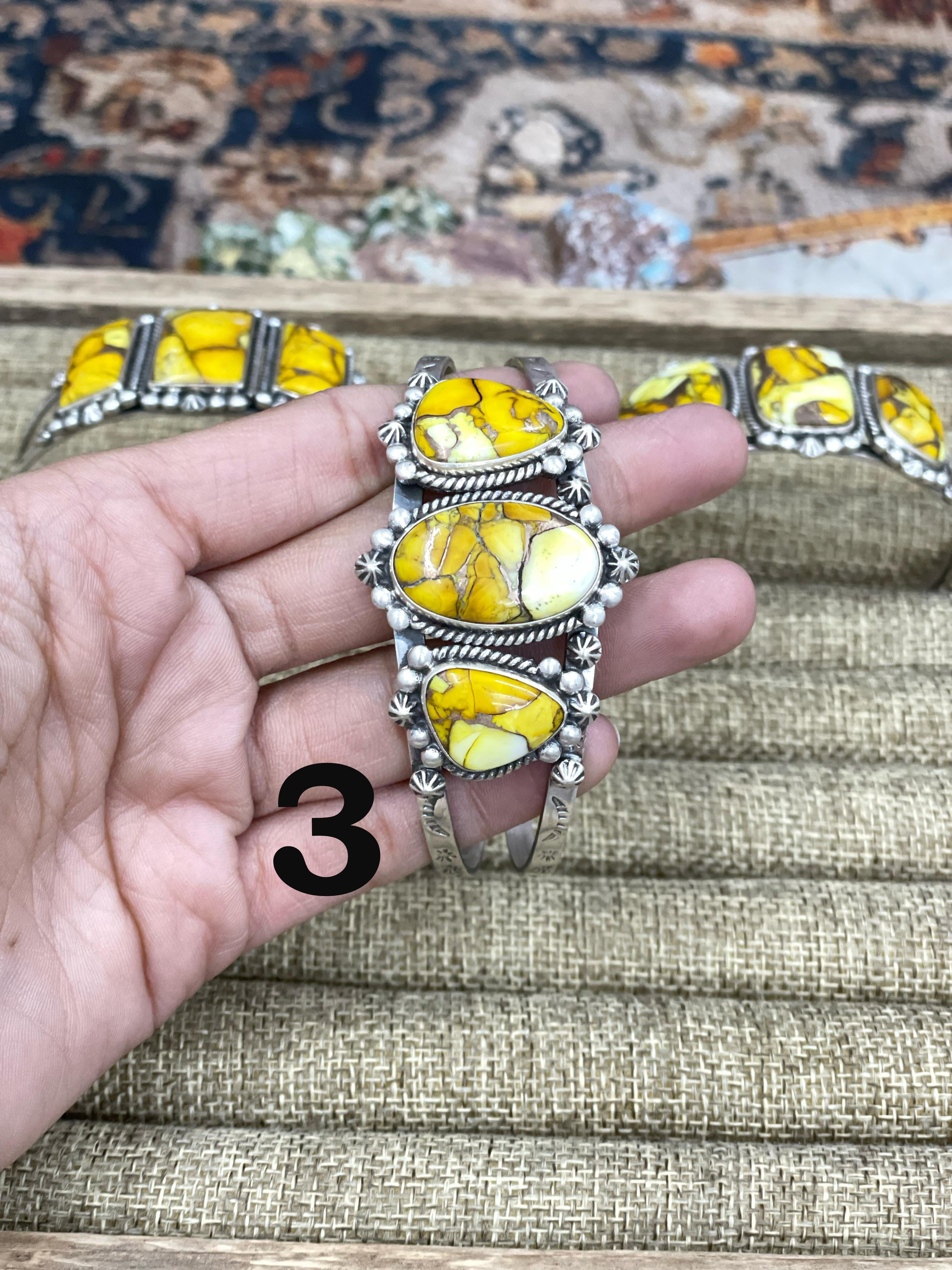 Handmade Sterling Silver Honey Dahlia Cuff Bracelet with Signed Nizhoni