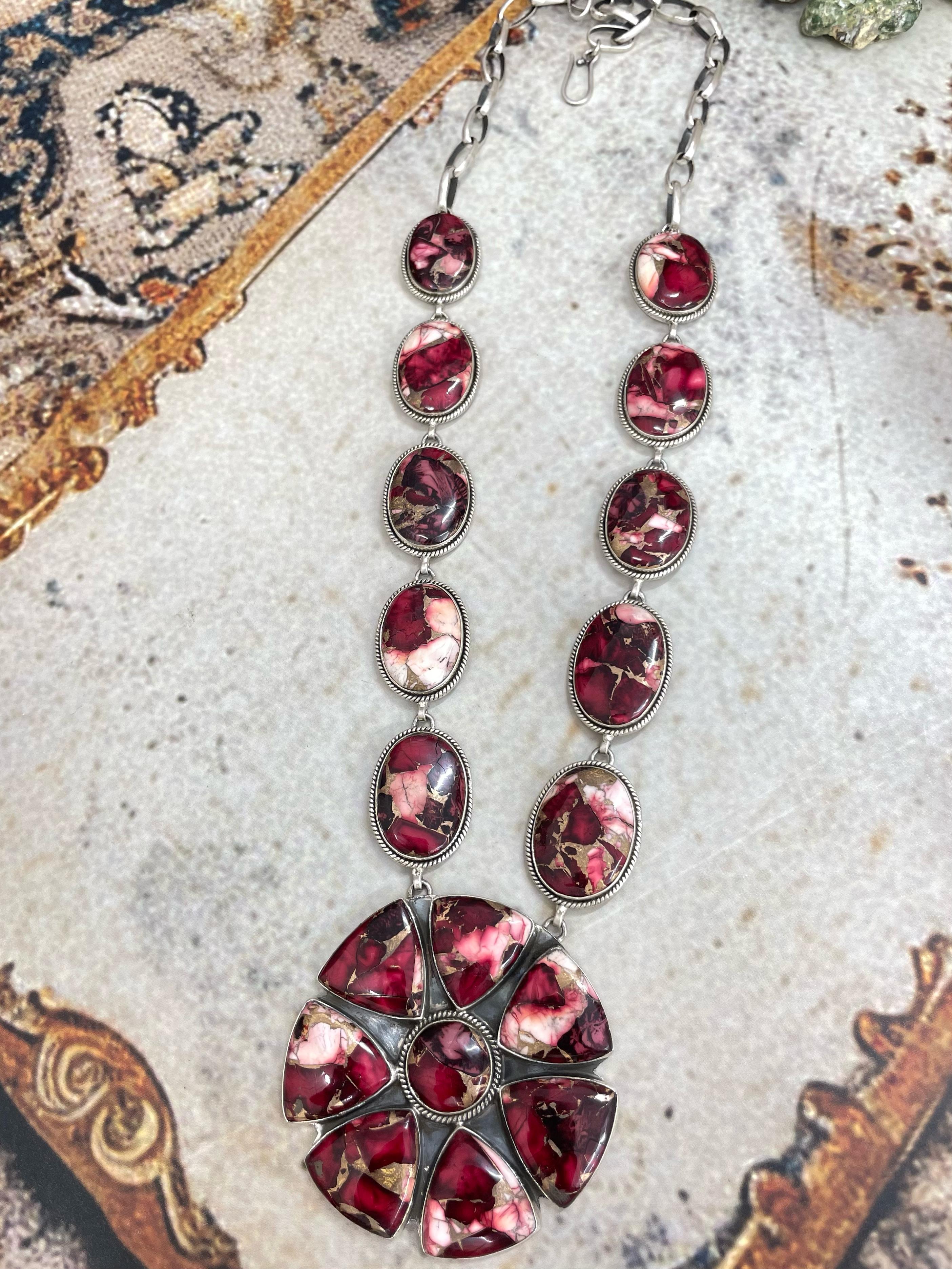 Handmade Sterling Silver Dahlia Rose Phenomenal Necklace Signed Nizhoni