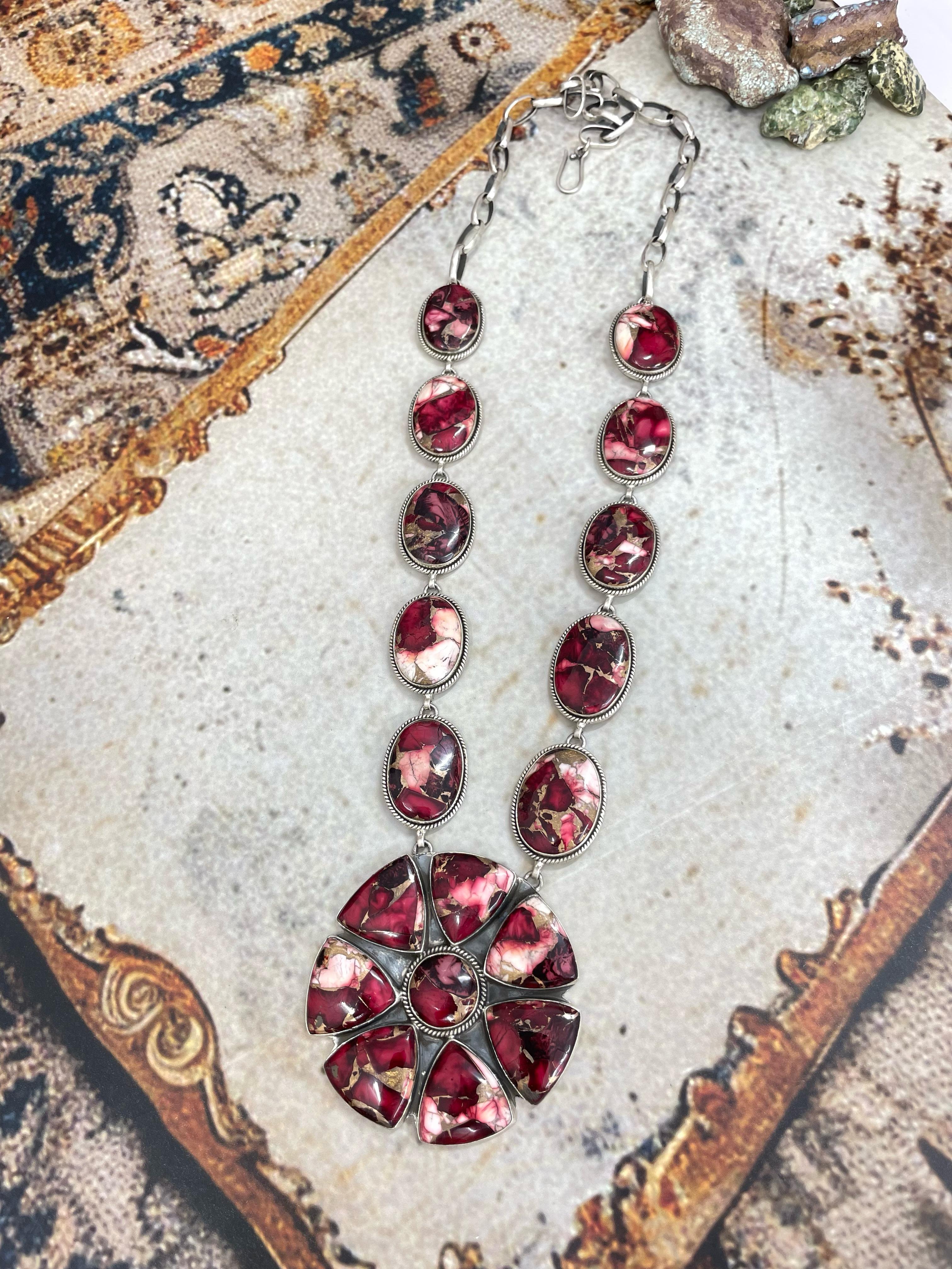 Handmade Sterling Silver Dahlia Rose Phenomenal Necklace Signed Nizhoni