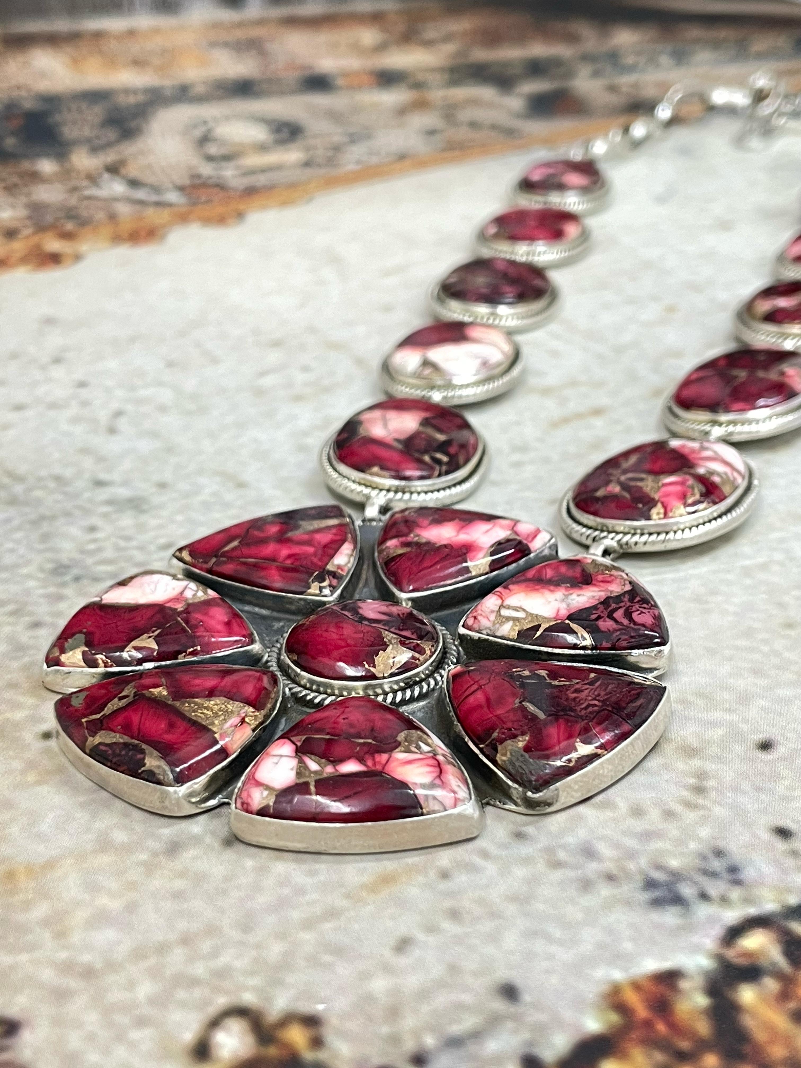 Handmade Sterling Silver Dahlia Rose Phenomenal Necklace Signed Nizhoni