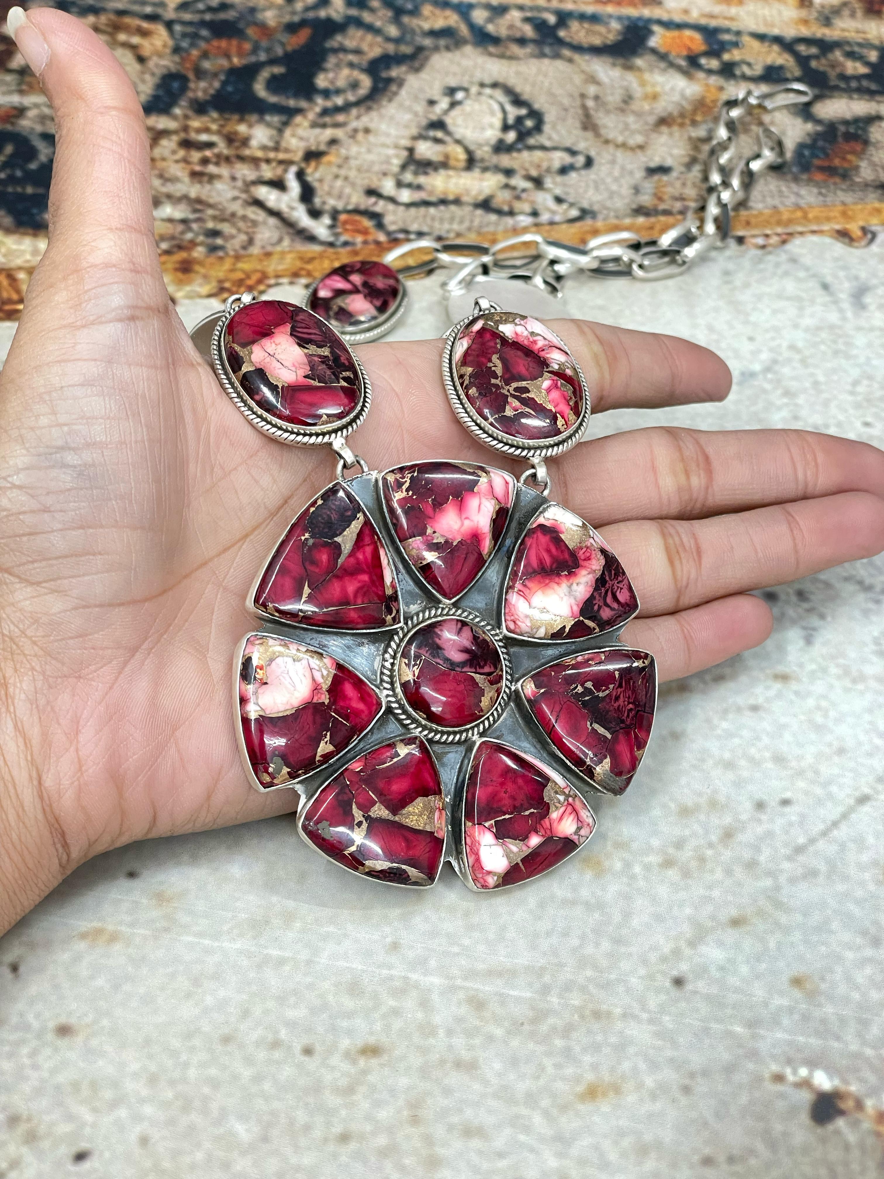 Handmade Sterling Silver Dahlia Rose Phenomenal Necklace Signed Nizhoni