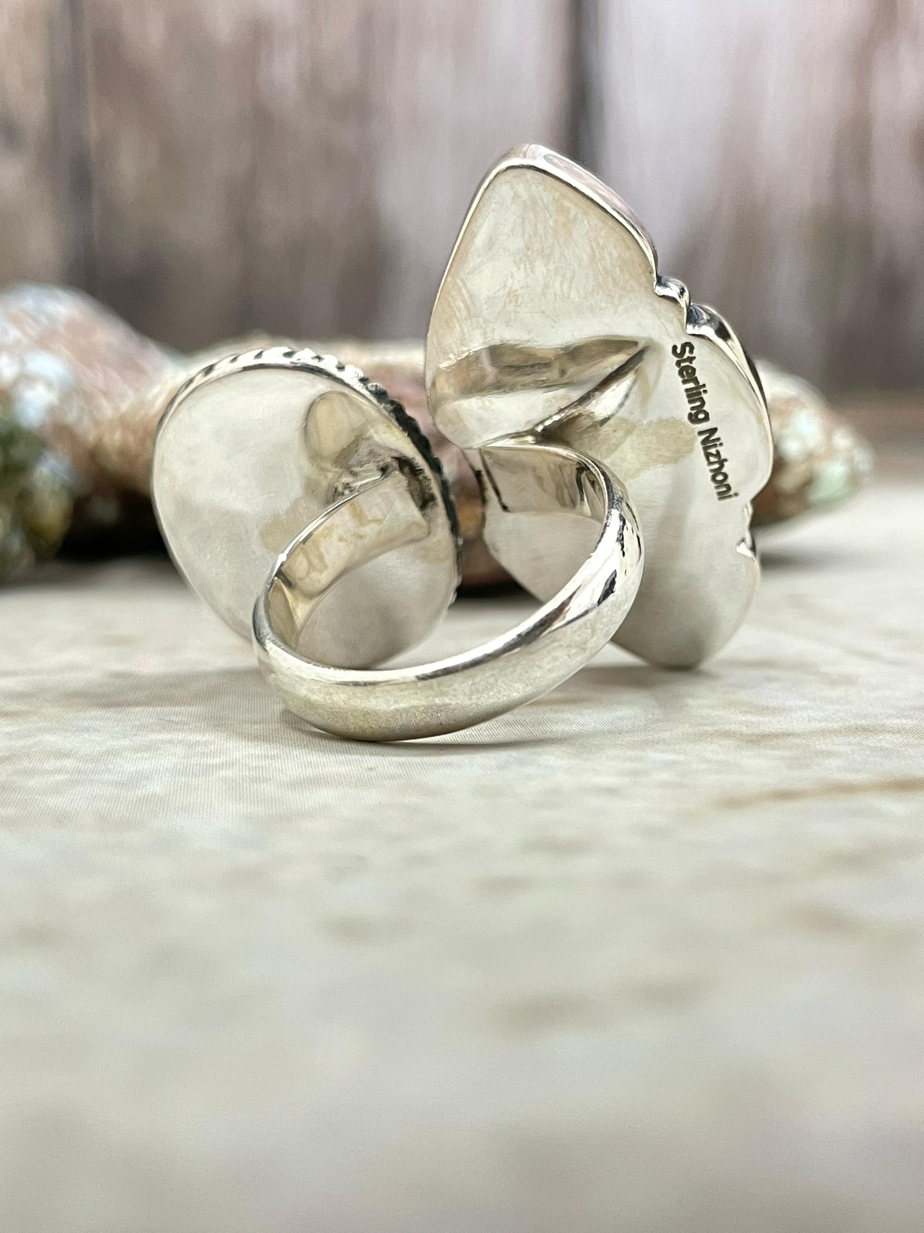 Handmade Sterling Silver Honey Dahlia Adjustable Ring with Signed Nizhoni