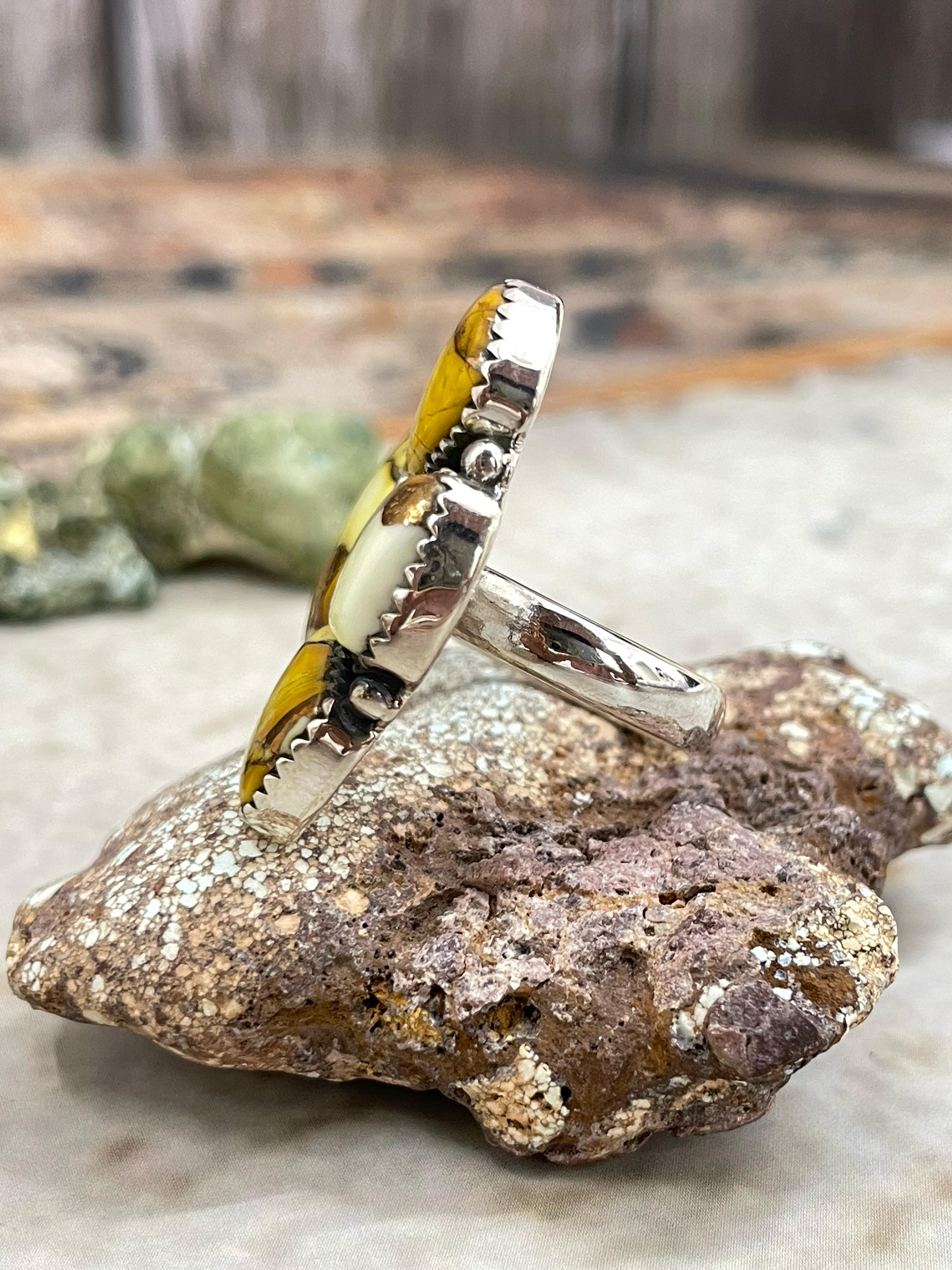 Handmade Sterling Silver Honey Dahlia Adjustable Ring with Signed Nizhoni