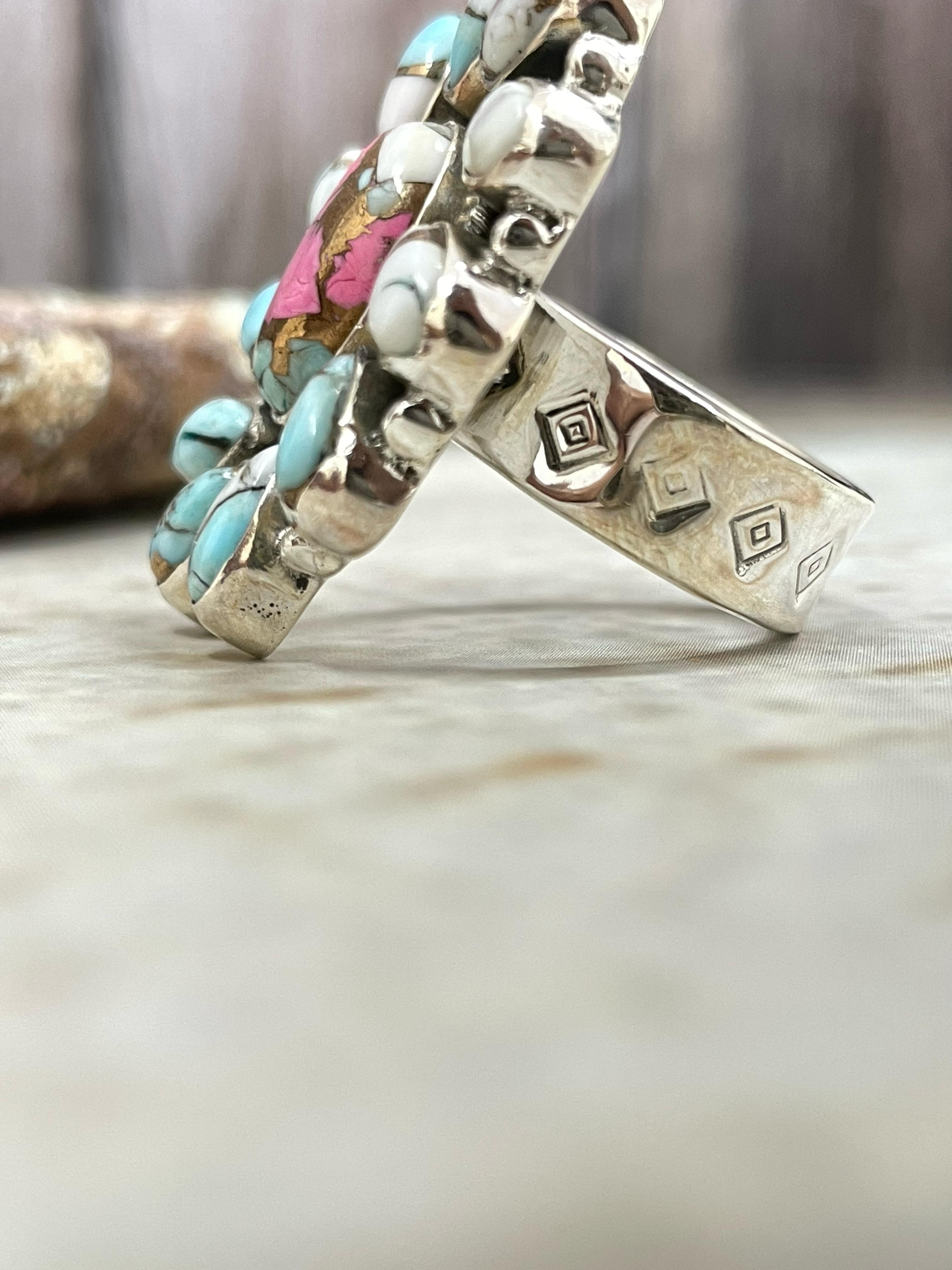 Handmade Sterling Silver Cotton Candy Adjustable Flower Ring with Signed Nizhoni