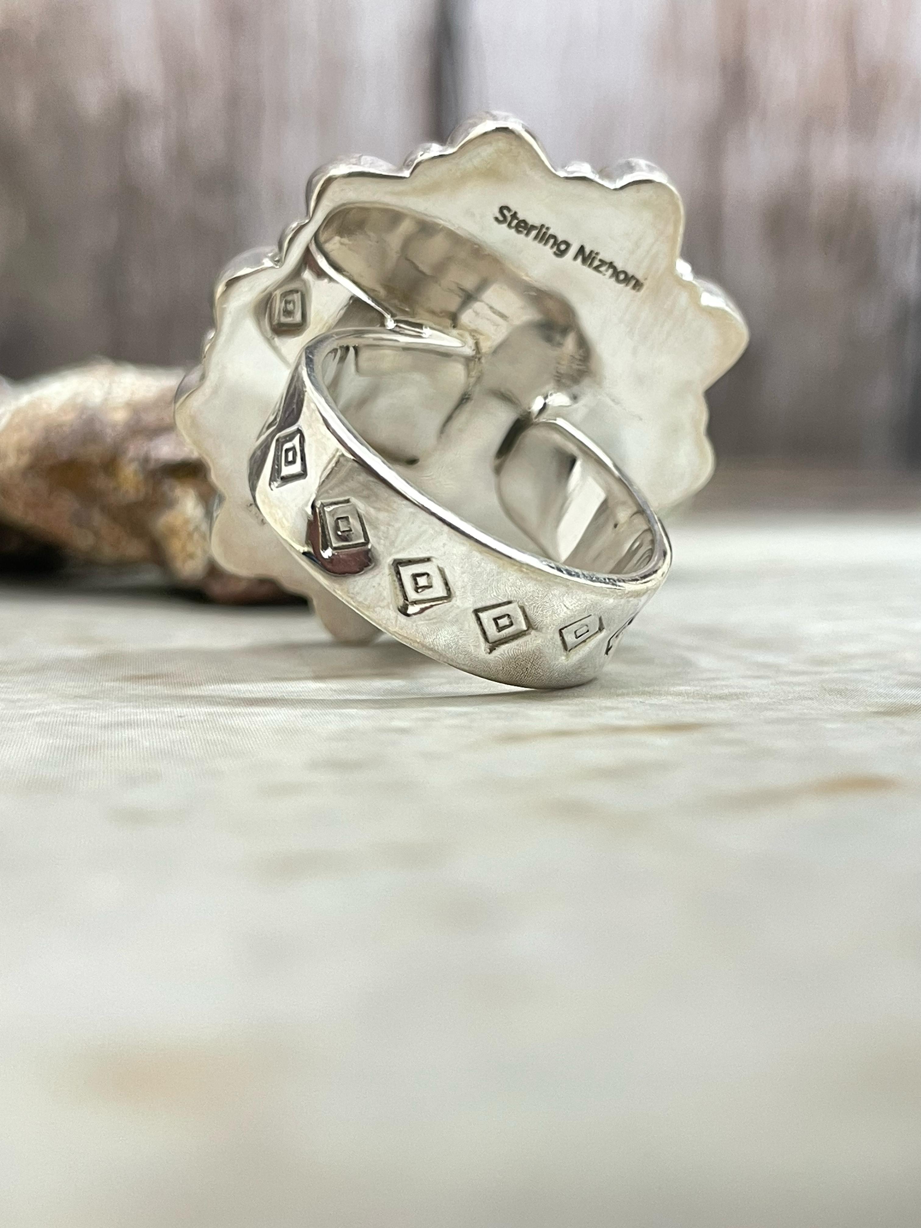 Handmade Sterling Silver Cotton Candy Adjustable Flower Ring with Signed Nizhoni