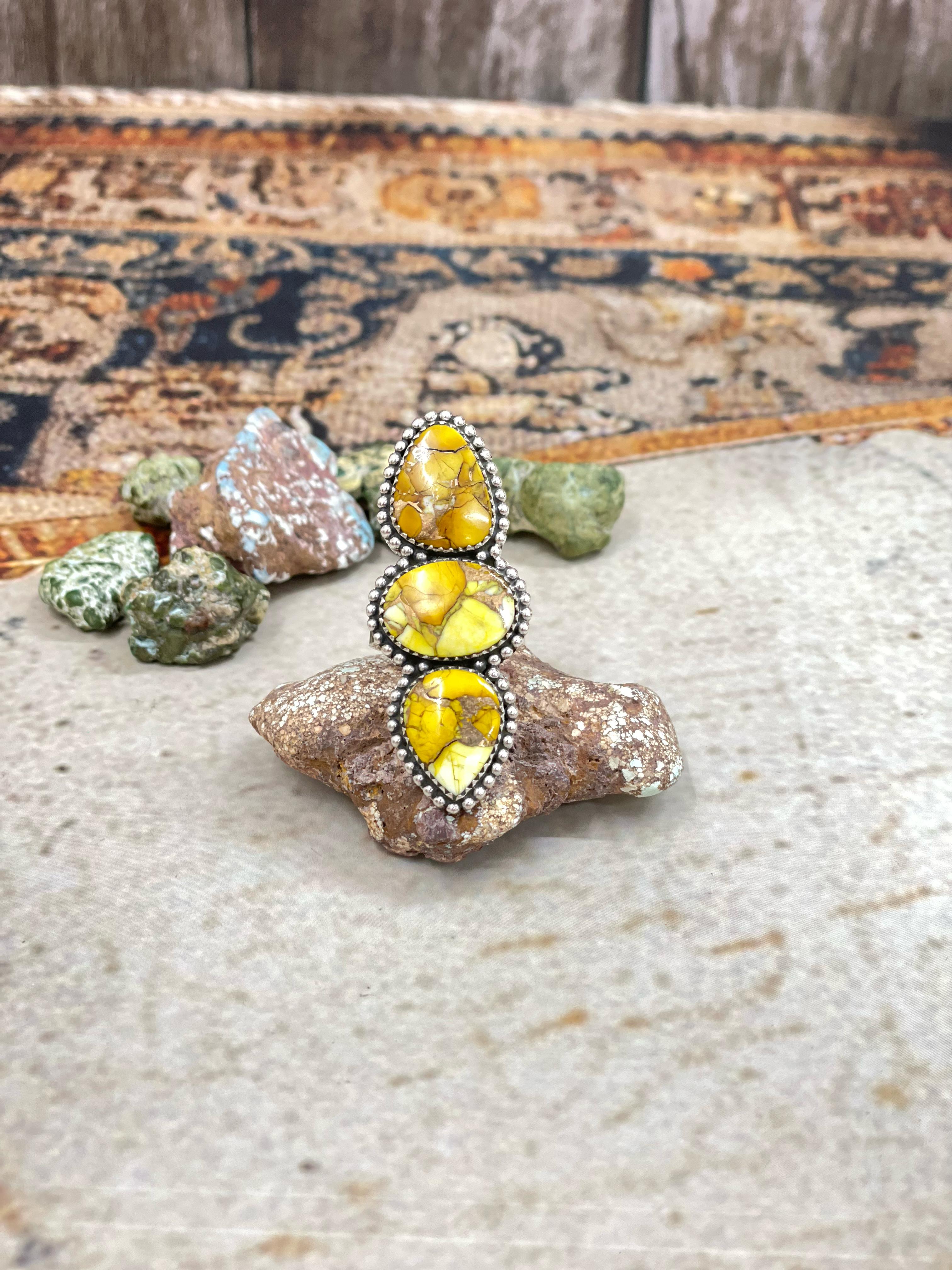 Handmade Sterling Silver Honey Dahlia Adjustable Flower Ring with Signed Nizhoni