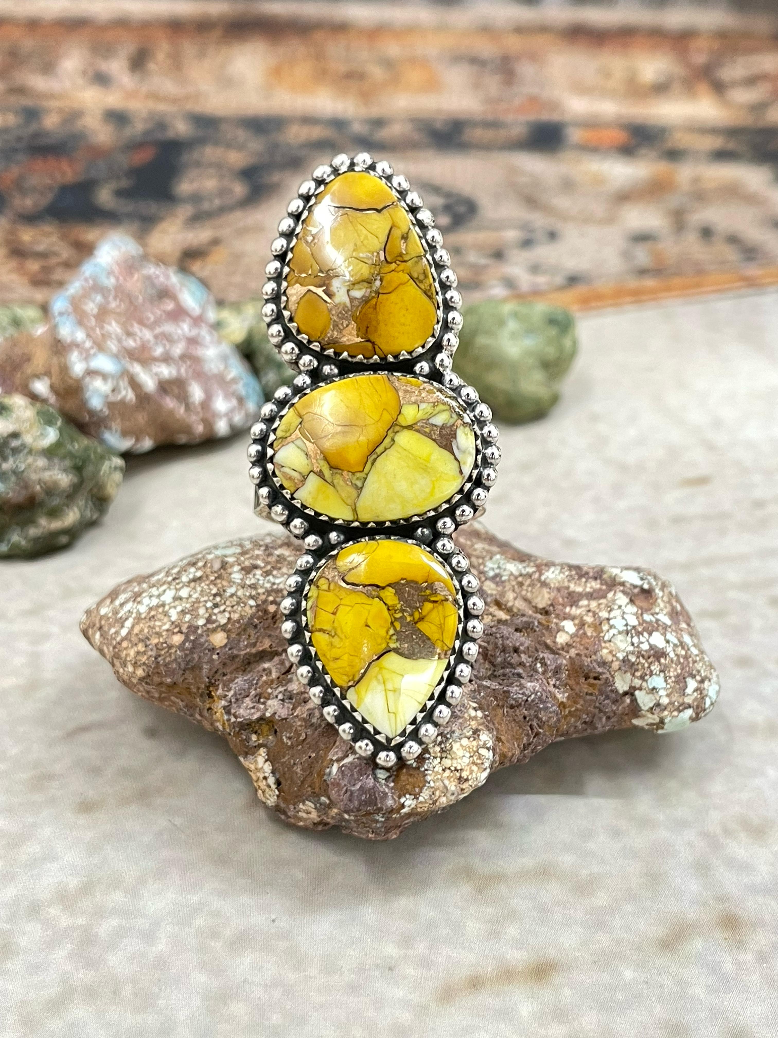 Handmade Sterling Silver Honey Dahlia Adjustable Flower Ring with Signed Nizhoni