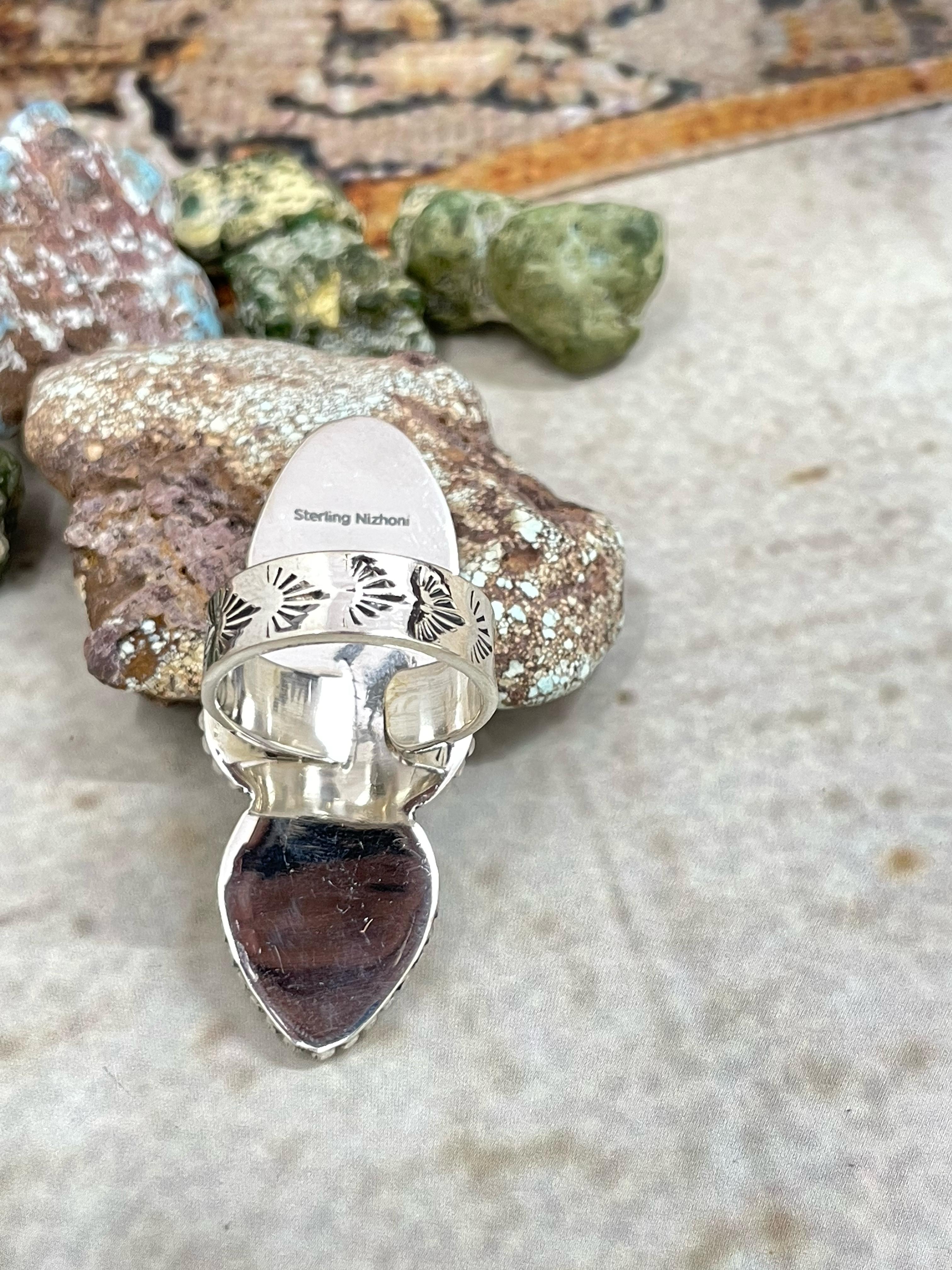 Handmade Sterling Silver Honey Dahlia Adjustable Flower Ring with Signed Nizhoni