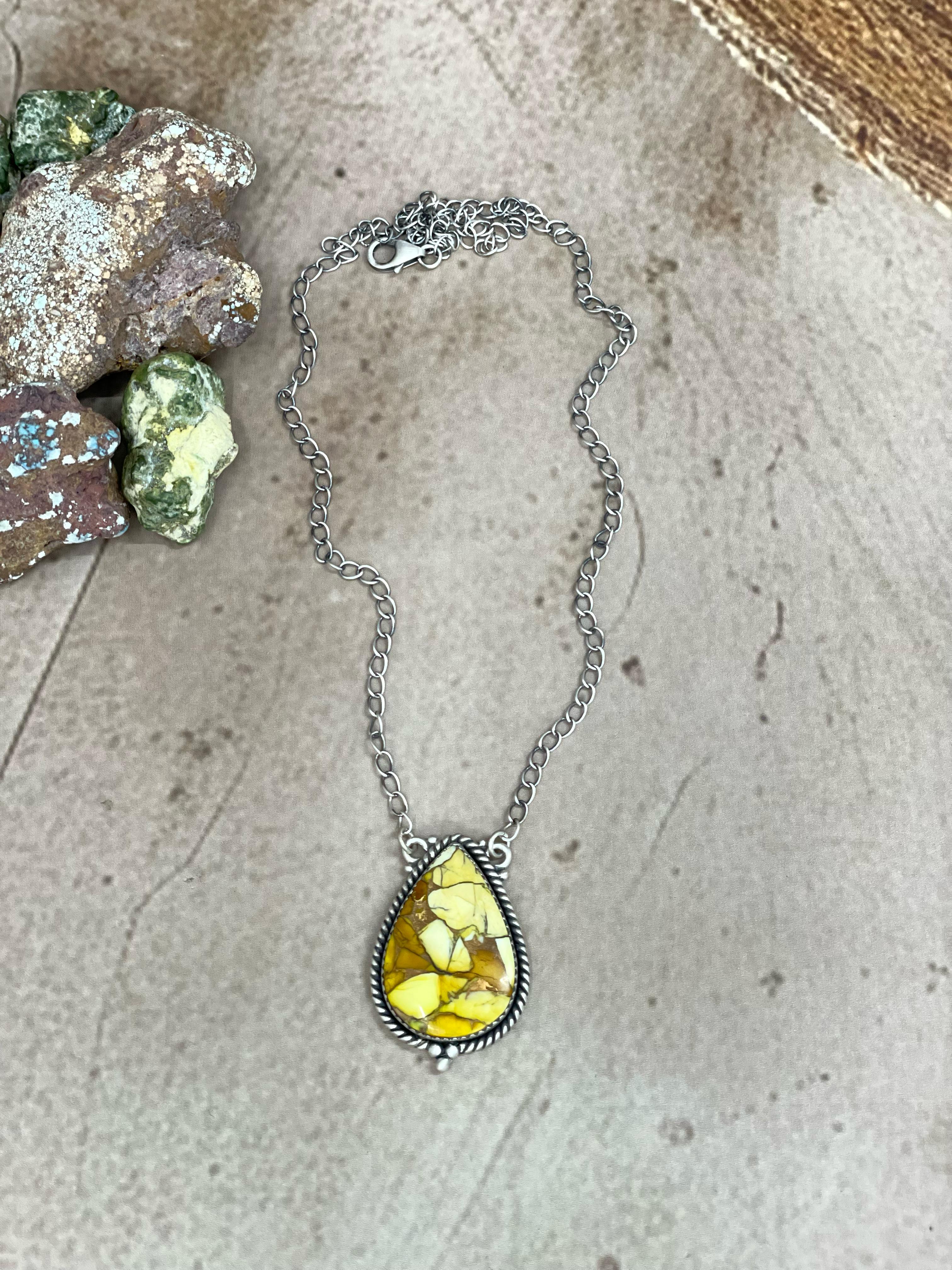 Handmade Sterling Silver Honey Dahlia Necklace with Signed Nizhoni