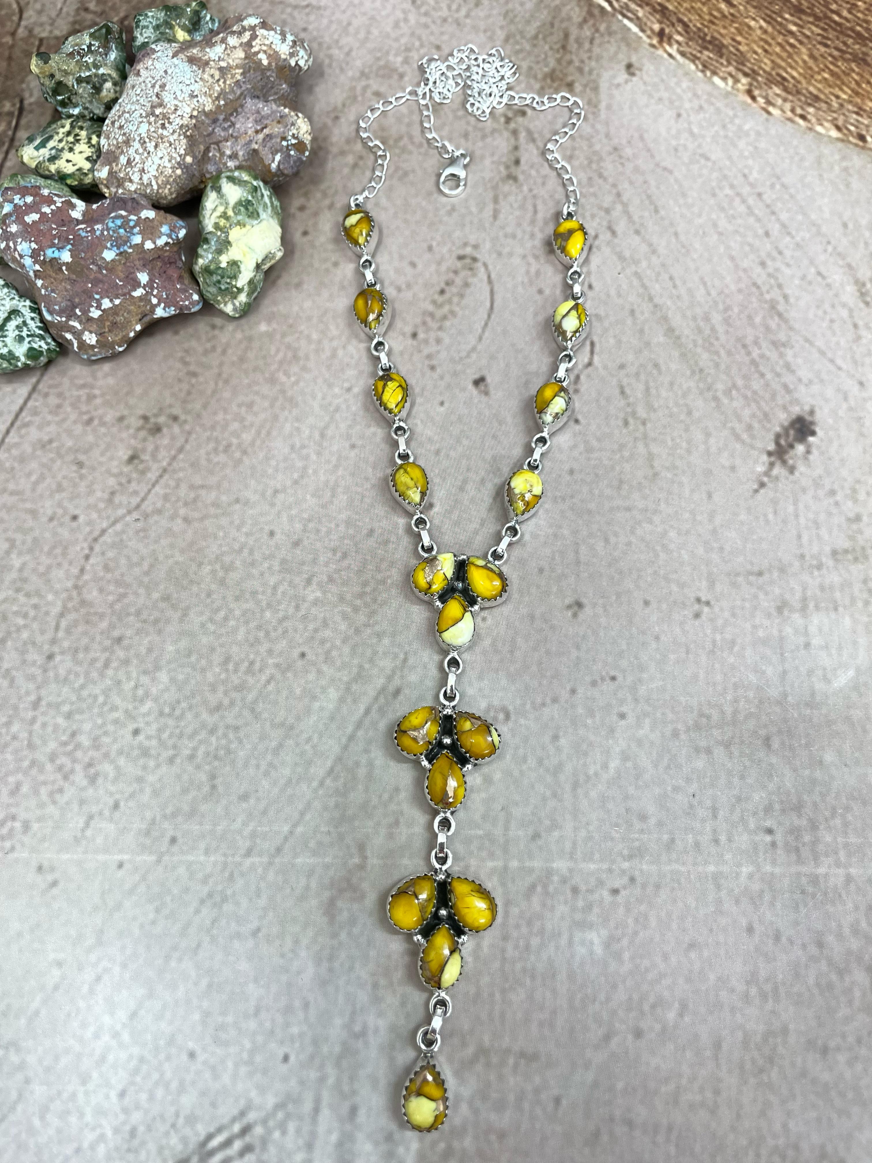 Handmade Sterling Silver Honey Dahlia Necklace with Signed Nizhoni