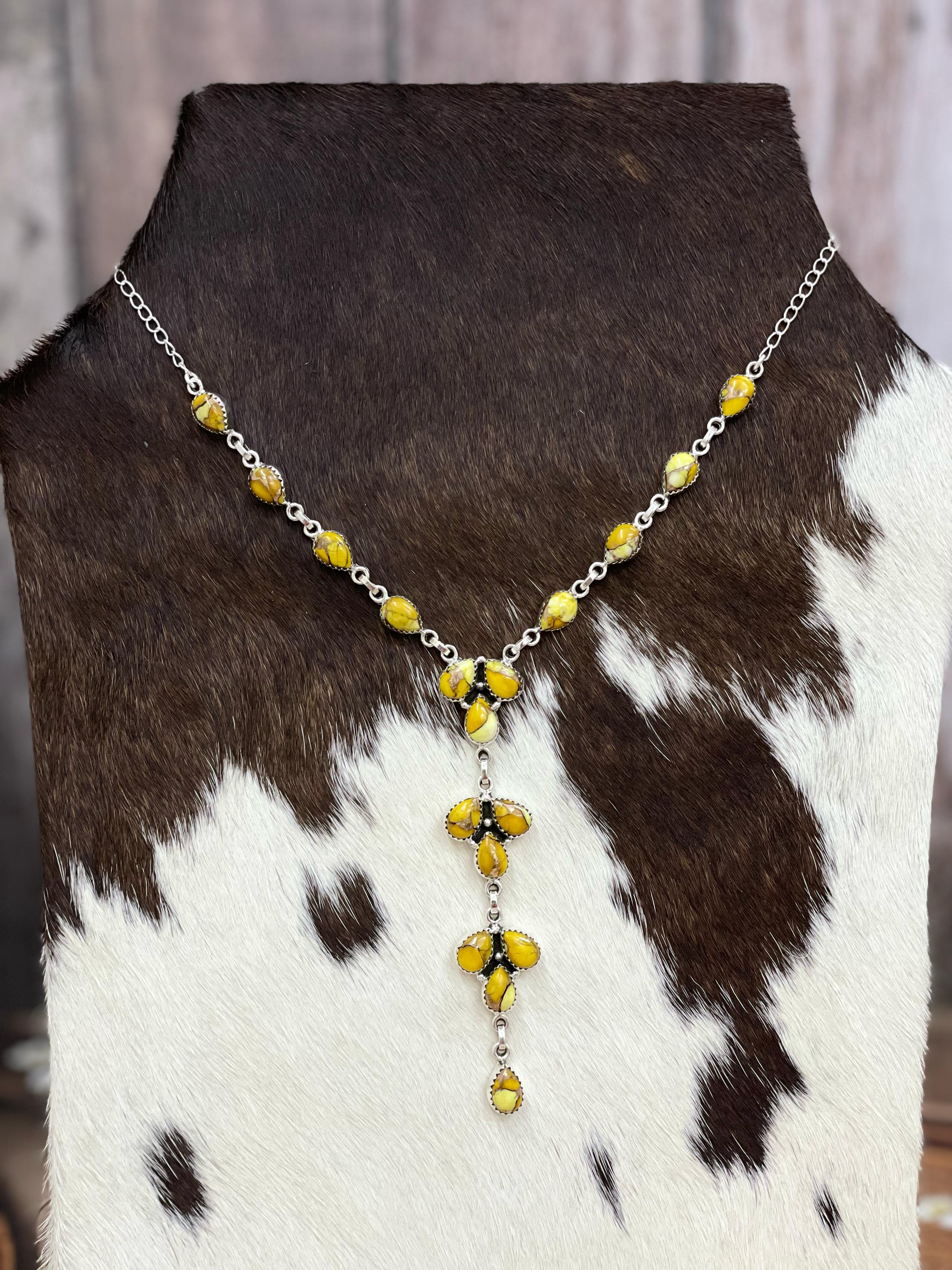 Handmade Sterling Silver Honey Dahlia Necklace with Signed Nizhoni