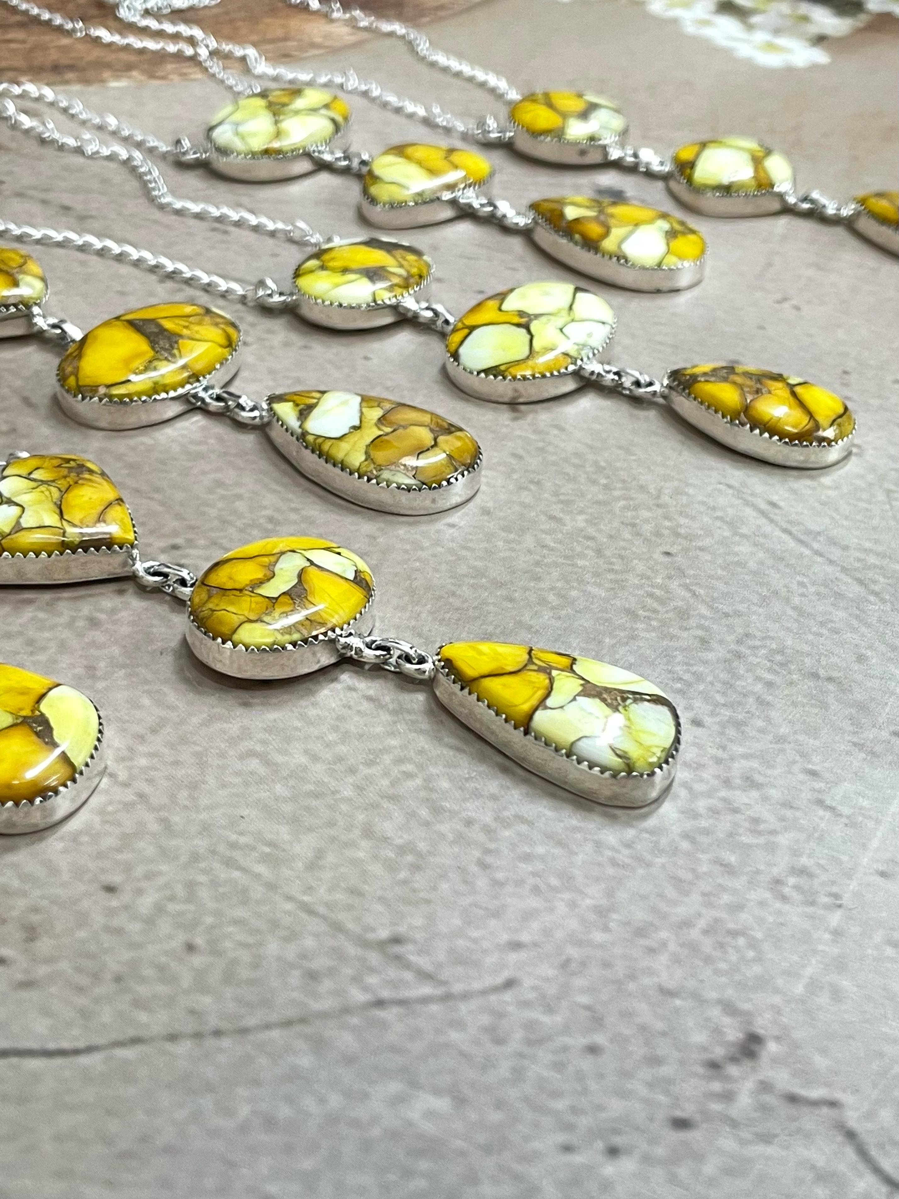 Handmade Sterling Silver Honey Dahlia Necklace with Signed Nizhoni